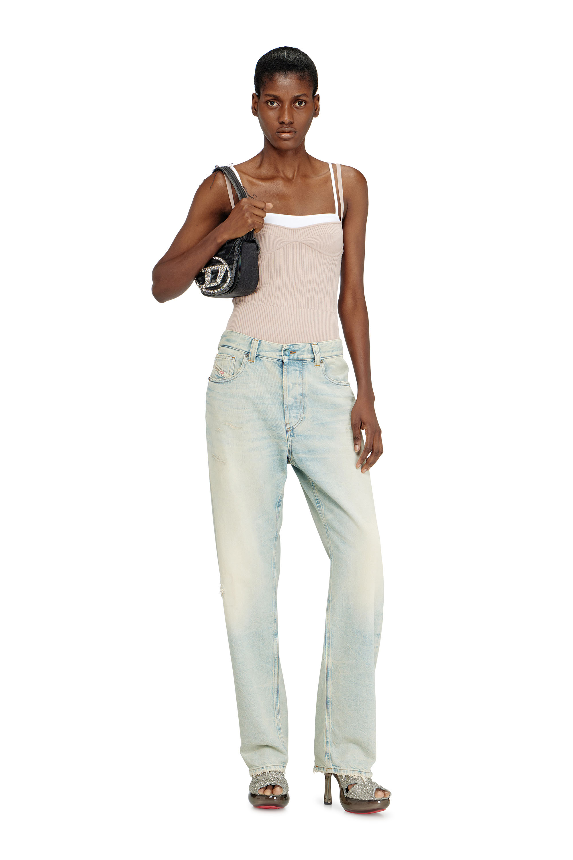 Diesel - 1DR, Woman's 1DR-Iconic shoulder bag in canvas and leather in Black - 2