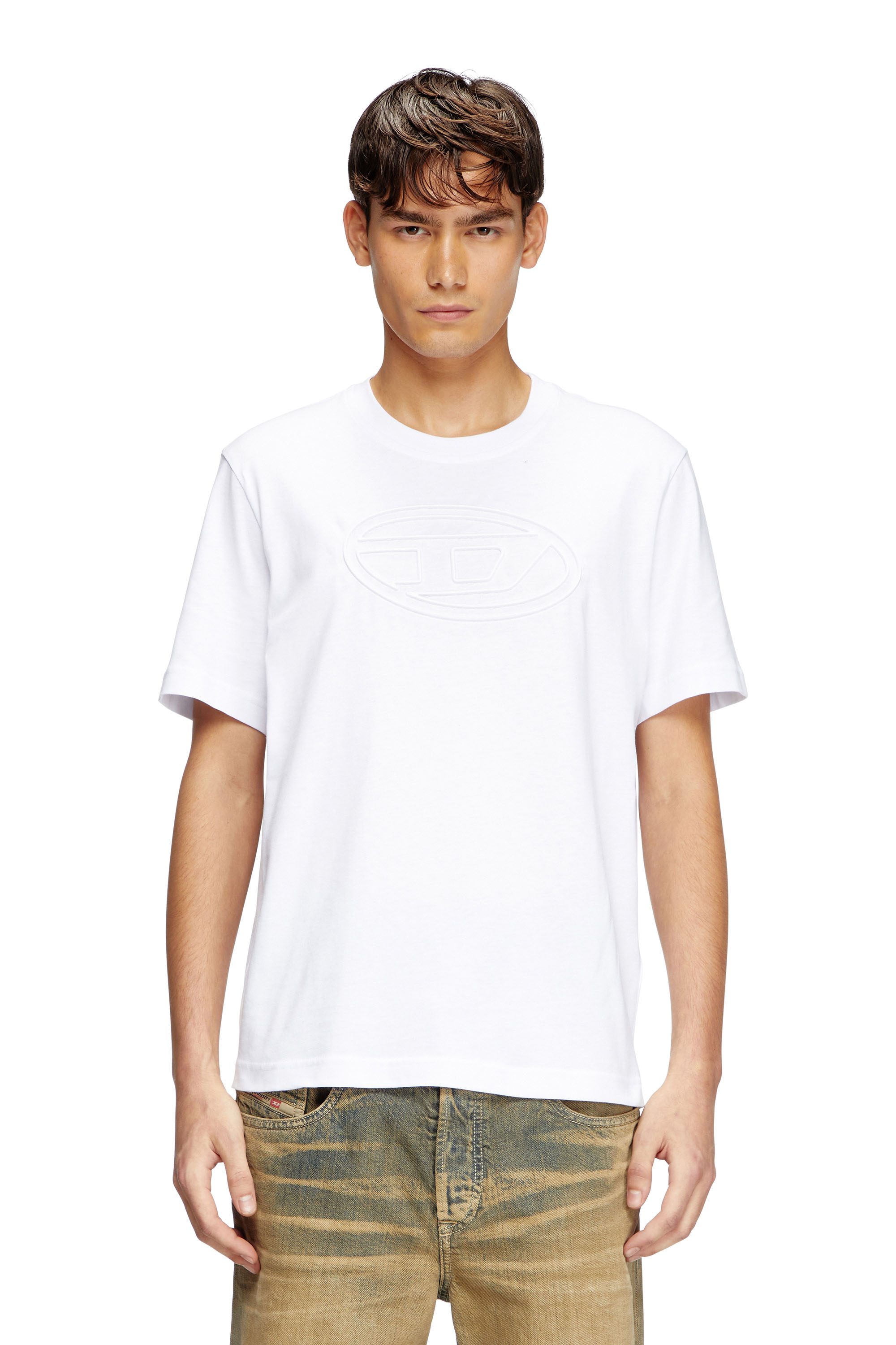 Diesel - T-ADJUST-BIGOVAL, Man's T-shirt with embossed Oval D in White - 1