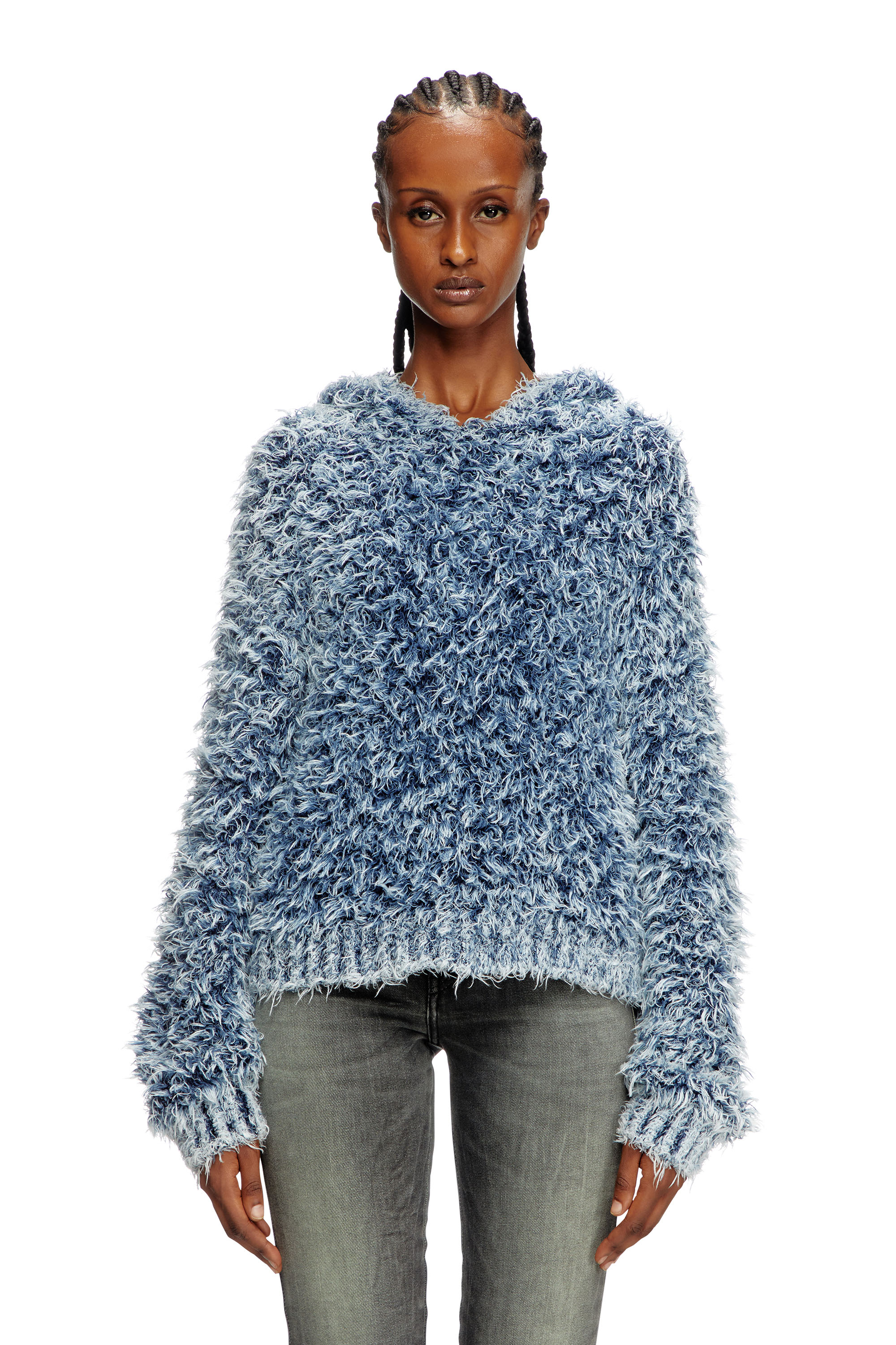 Diesel - M-DOLLY, Woman's Textured-knit hoodie in Blue - 1