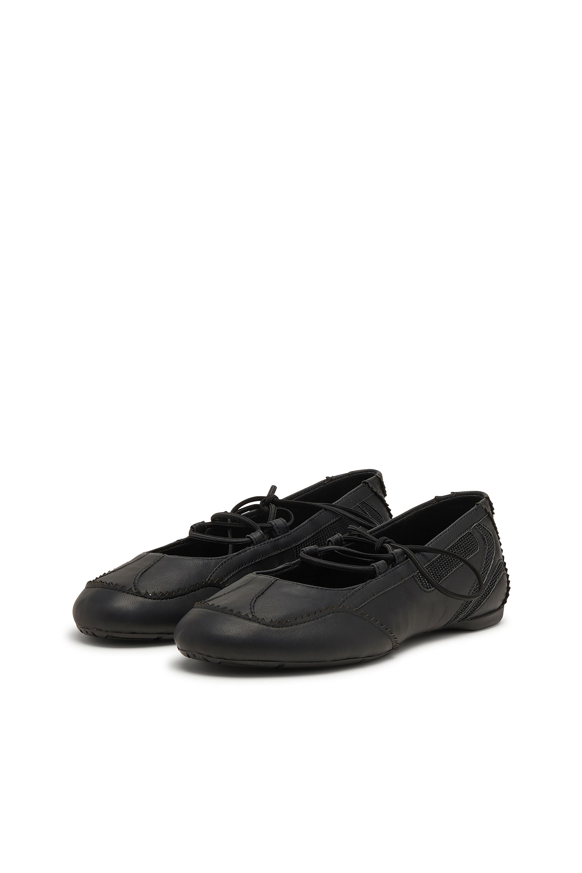 Diesel - D-MILE BALLERINA LACE UP W, Woman's D-Mile-Lace-up ballet flats in leather and mesh in Black - 7
