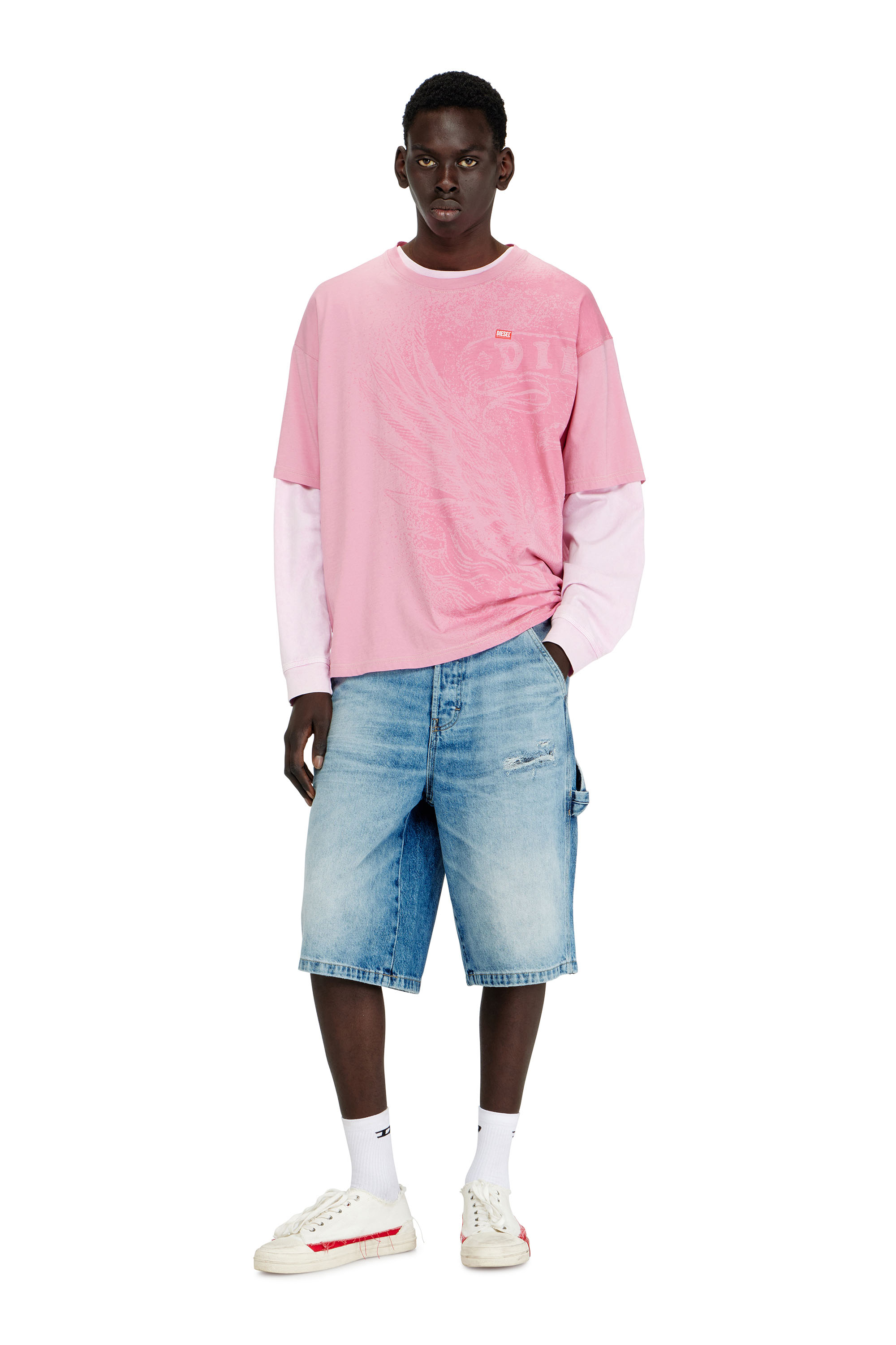 Diesel - D-LIVERY-W-SHORT, Man's Relaxed shorts in fluid denim with abrasions in Light Blue - 1