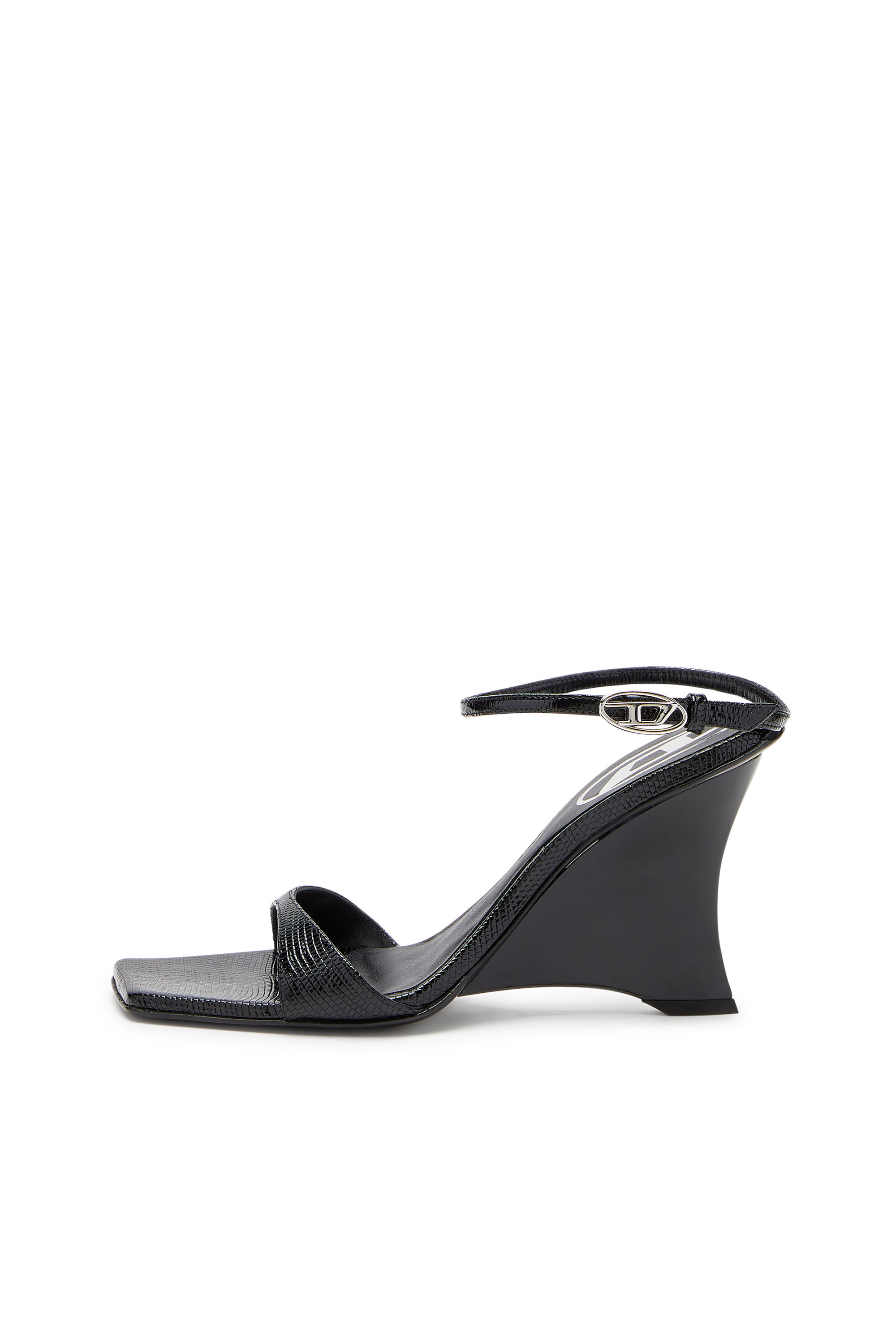 D-AMBER SANDAL WEDGE, Black Diesel - D-AMBER SANDAL WEDGE, Woman's D-Amber-Wedge sandals in lizard-effect leather in Black - 7