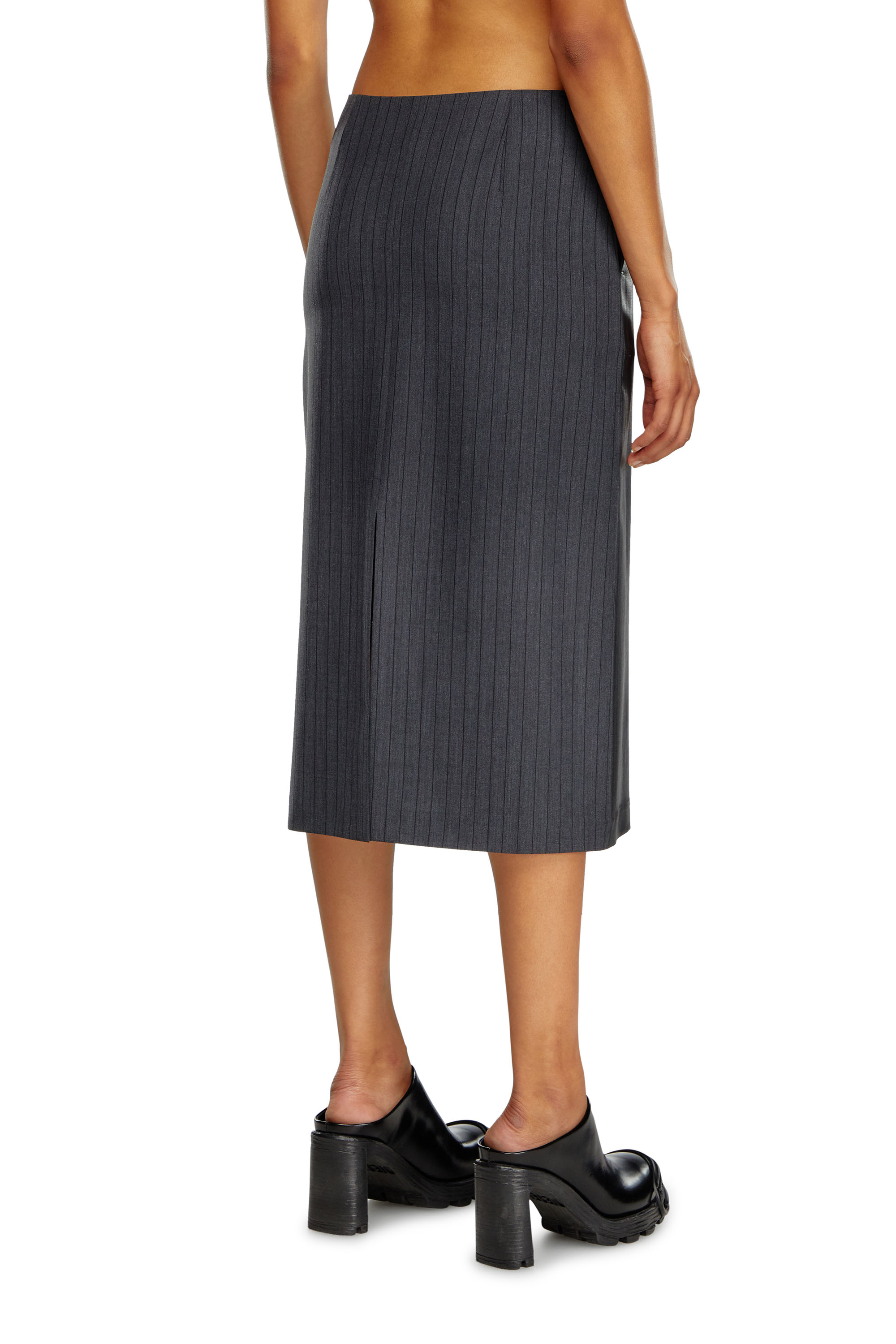 Diesel - O-RION, Woman Pinstripe skirt with coated front in Black - Image 4