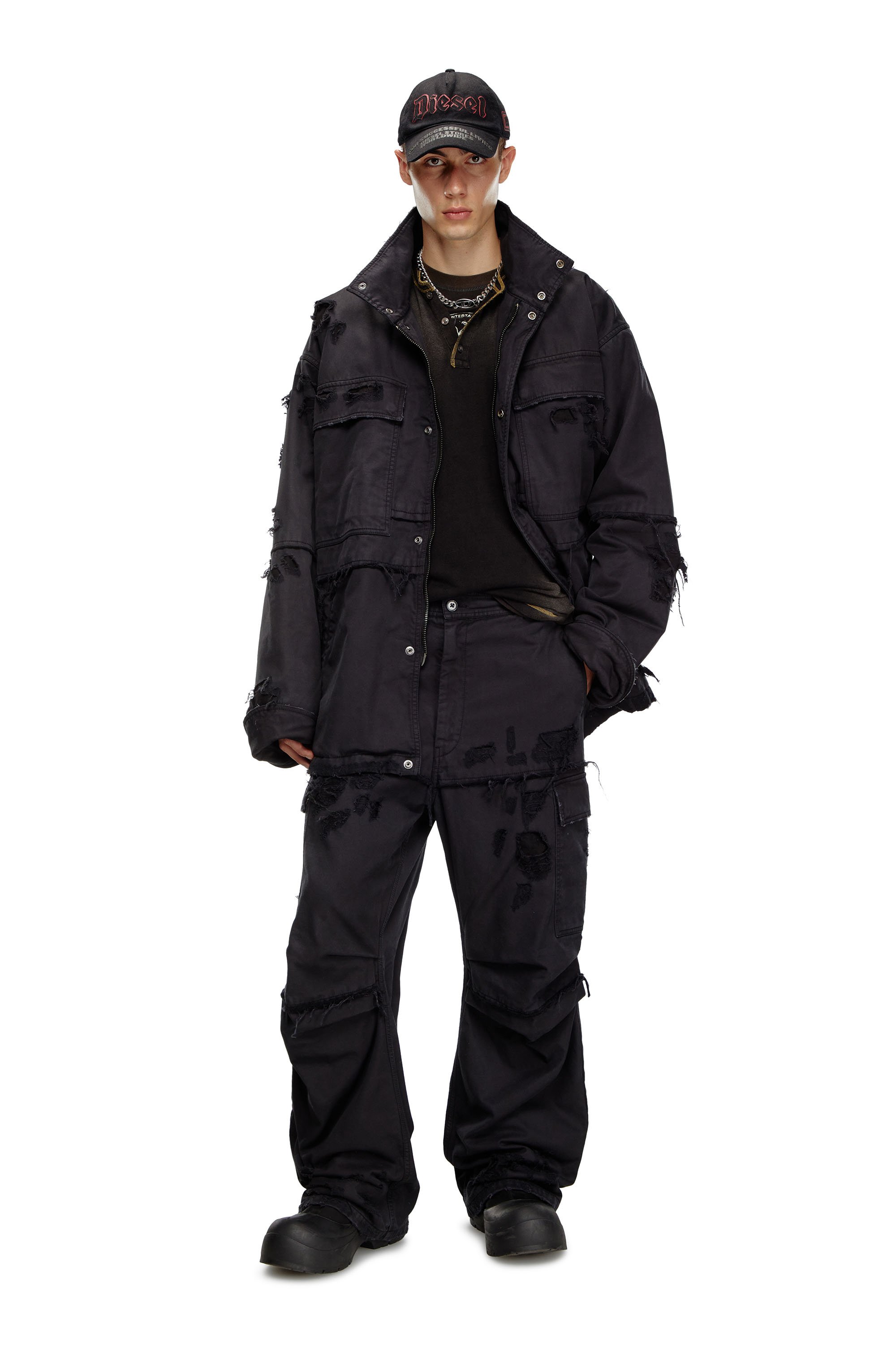 Diesel - P-OISE, Man's Cargo pants in cotton dobby in Black - 2