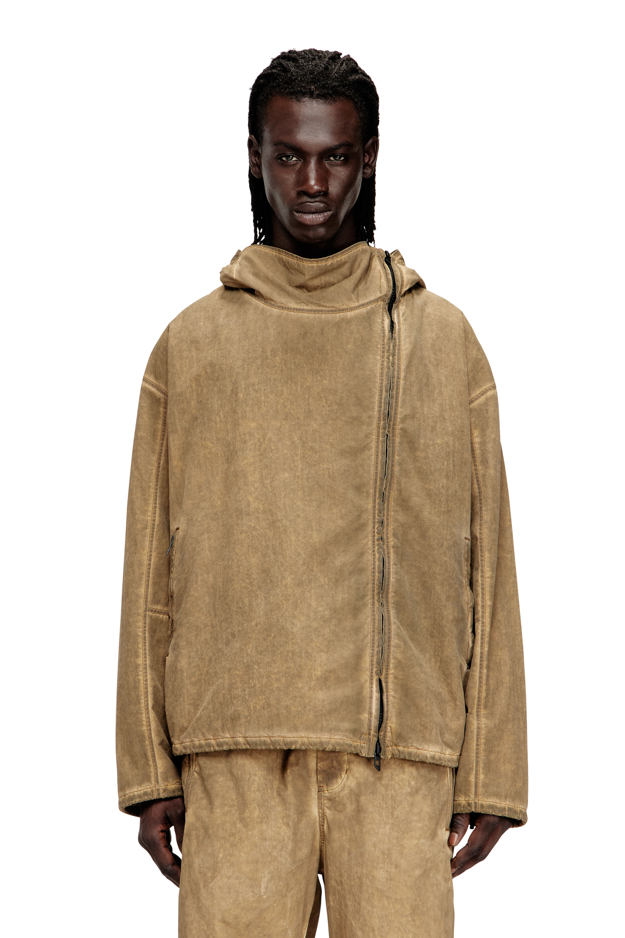 Diesel - J-SQUAD-TREAT, Man's Dirt-effect hooded jacket in Taslan in Beige - 1