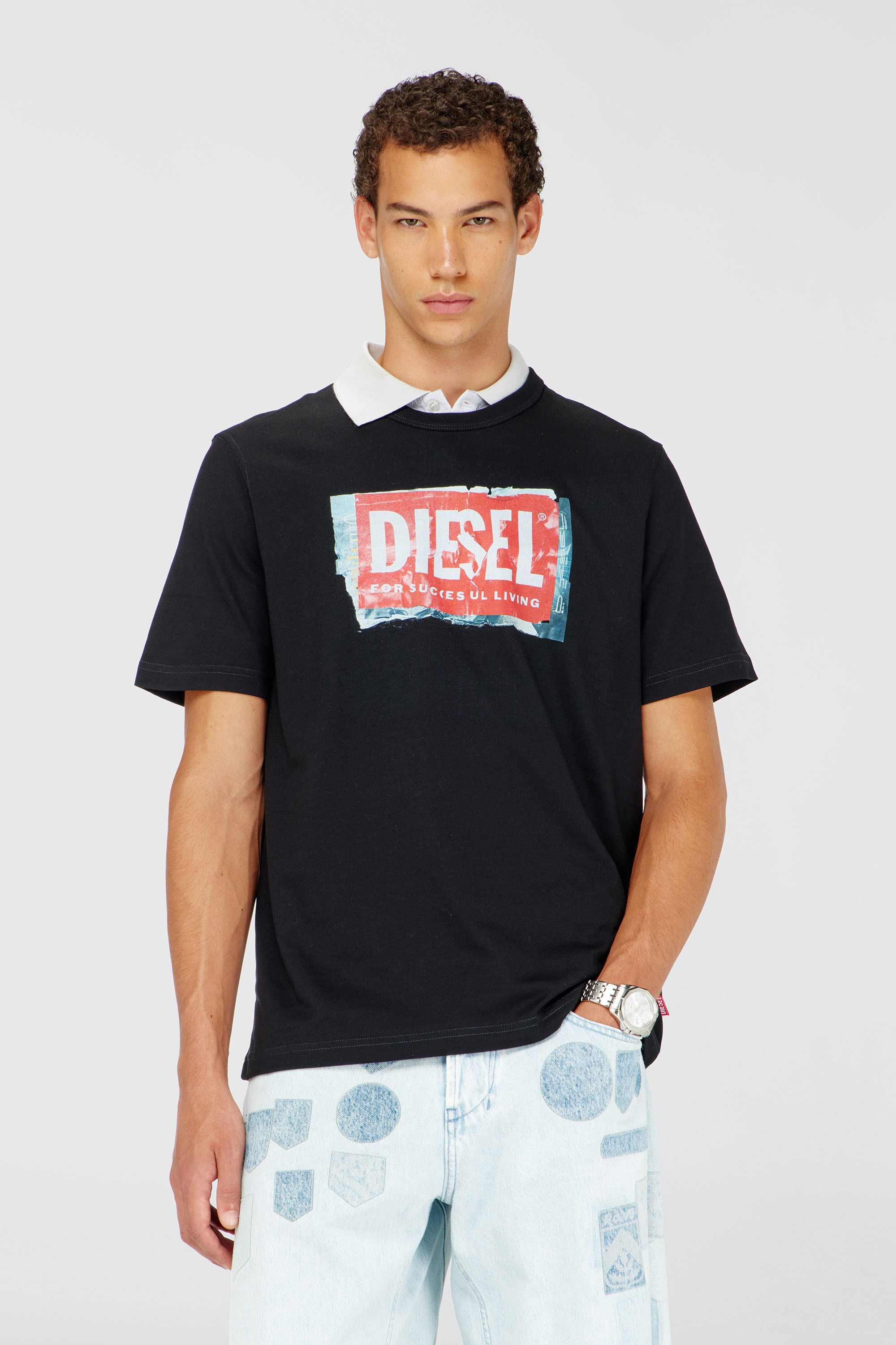 Diesel - T-ADJUST-Q6, Man's T-shirt with crumpled-effect logo in Black - 1