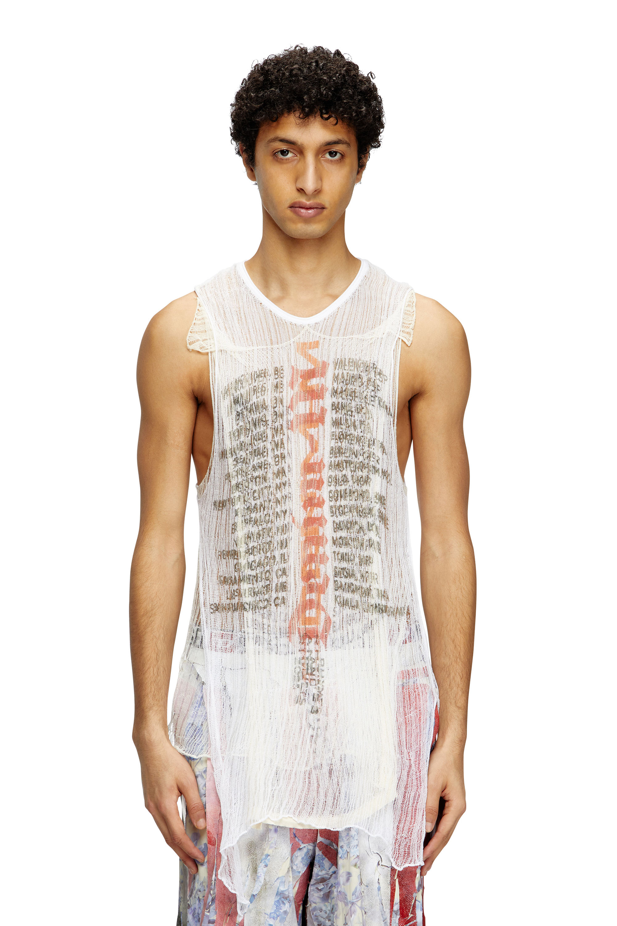 Diesel - K-ABANTE-B, Man's Knitted tank top with distressing in White - 1