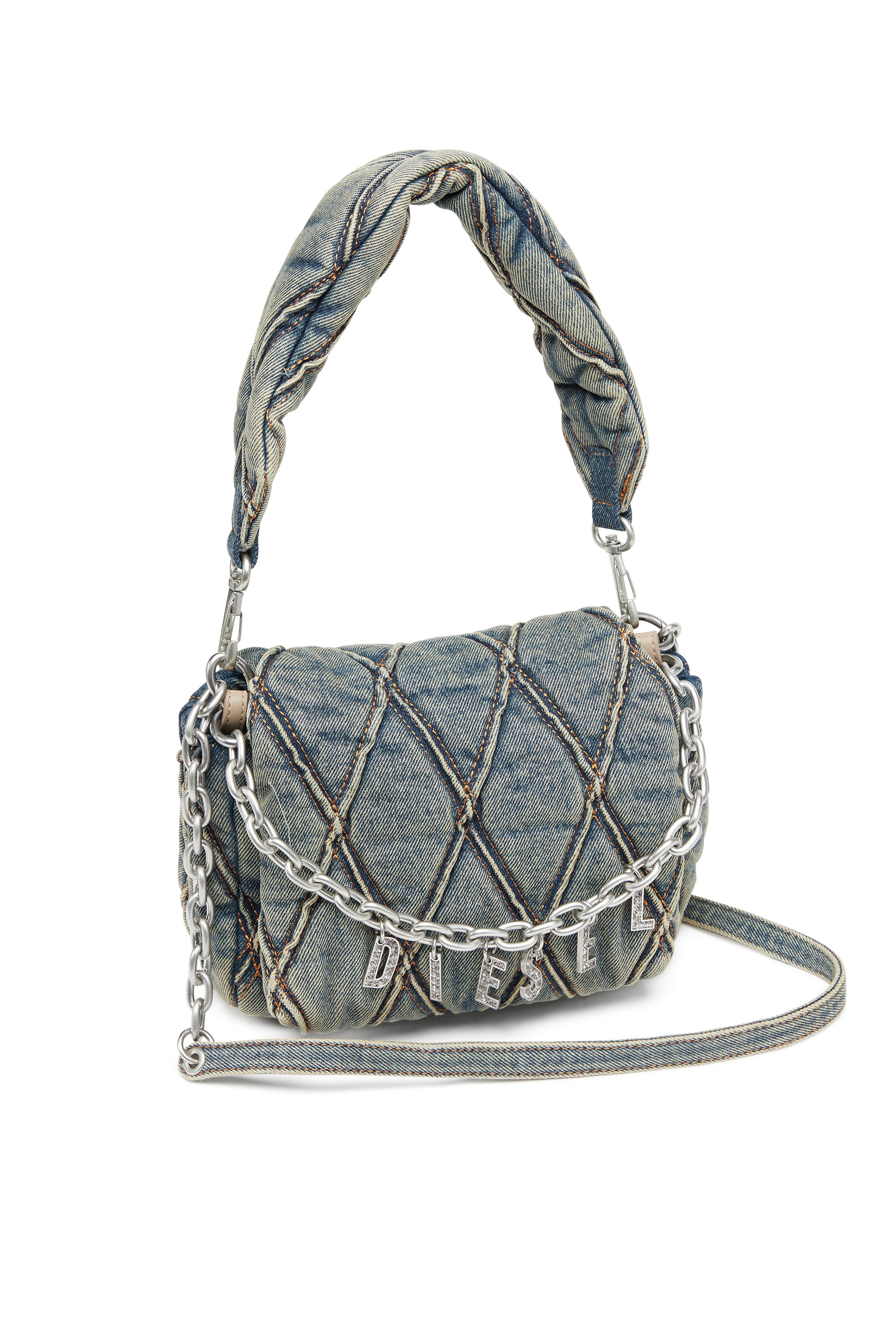 Diesel - CHARM-D SHOULDER S, Woman Charm-D S-Small handbag in quilted denim in Blue - Image 4