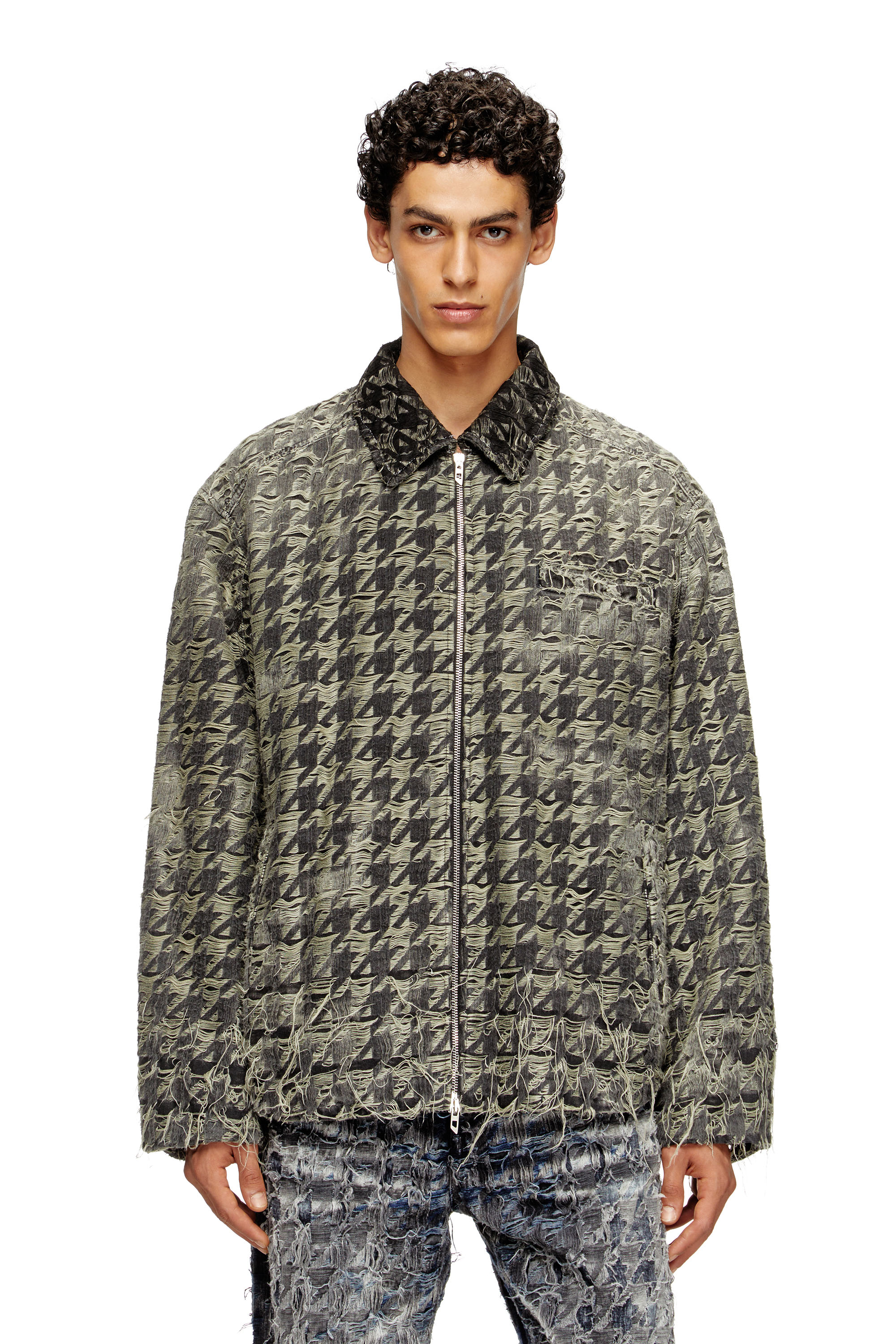 Diesel - D-ELMO-FSH, Man's Jacket in houndstooth-weave denim in Black - 1