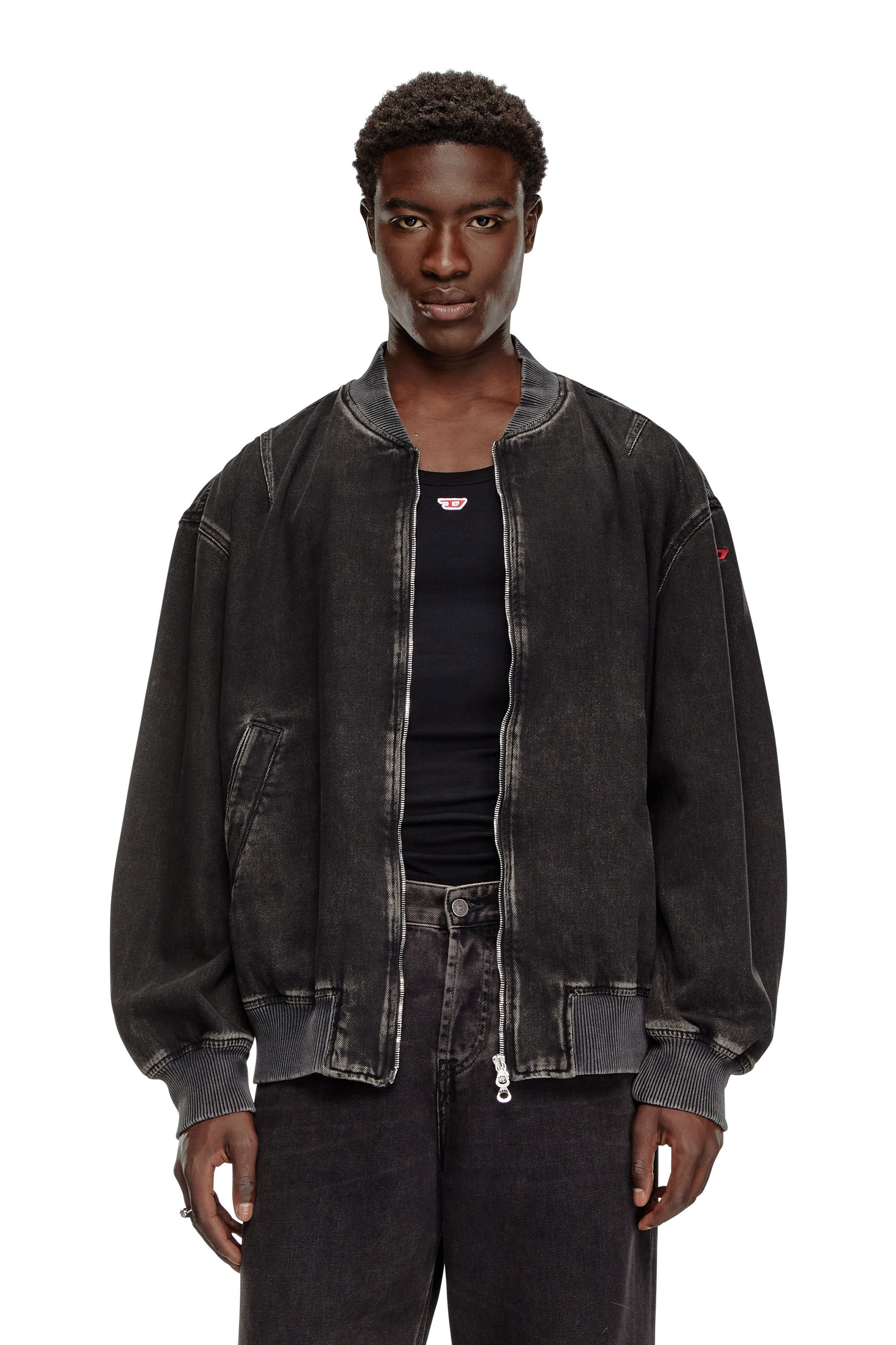 Diesel - D-VINZ, Man Bomber jacket in clean-wash denim in Black - Image 1