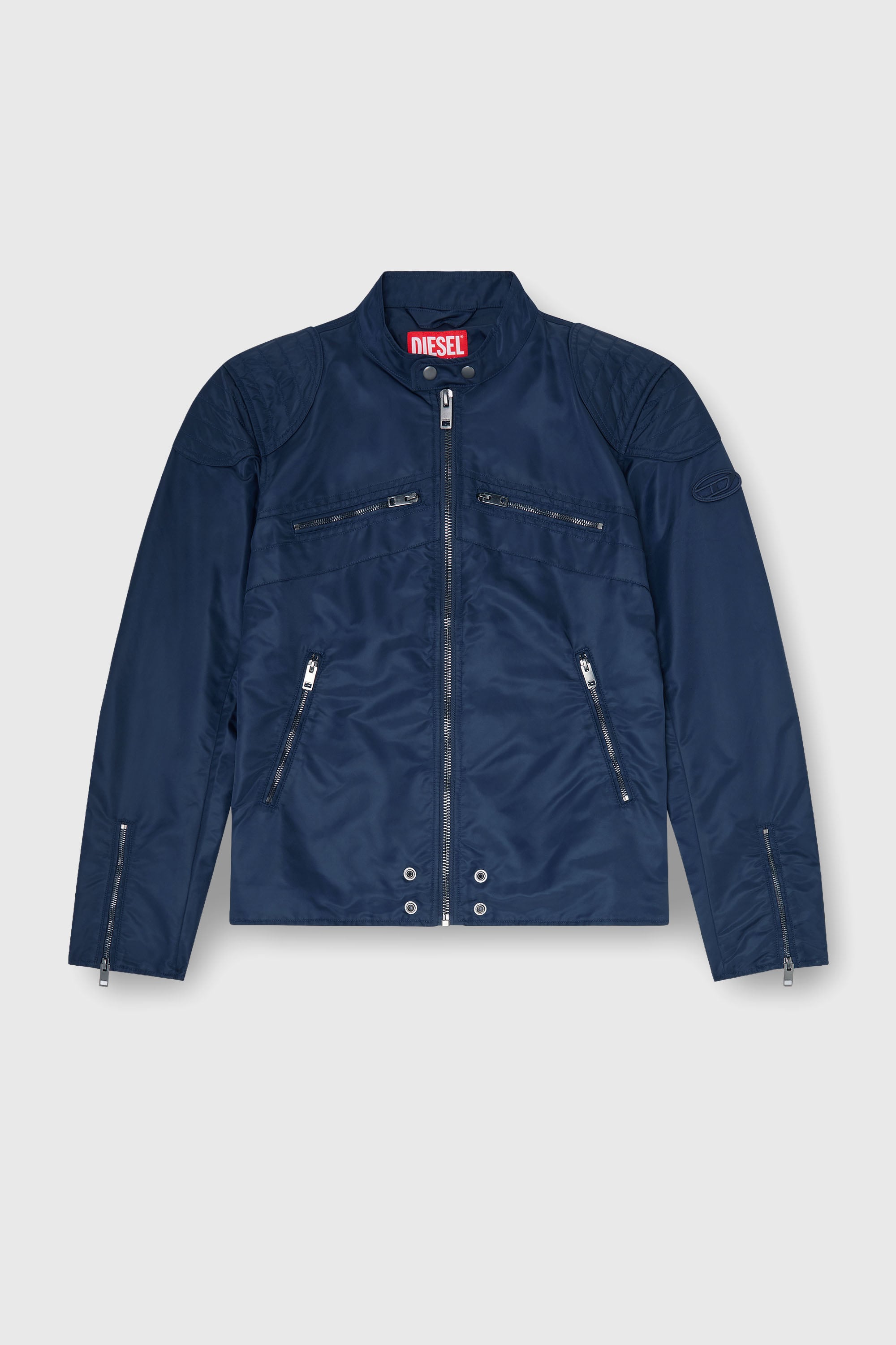 Diesel - J-GLORY-T92, Man's Nylon jacket with quilted shoulders and zip pockets in Navy Blue - 2