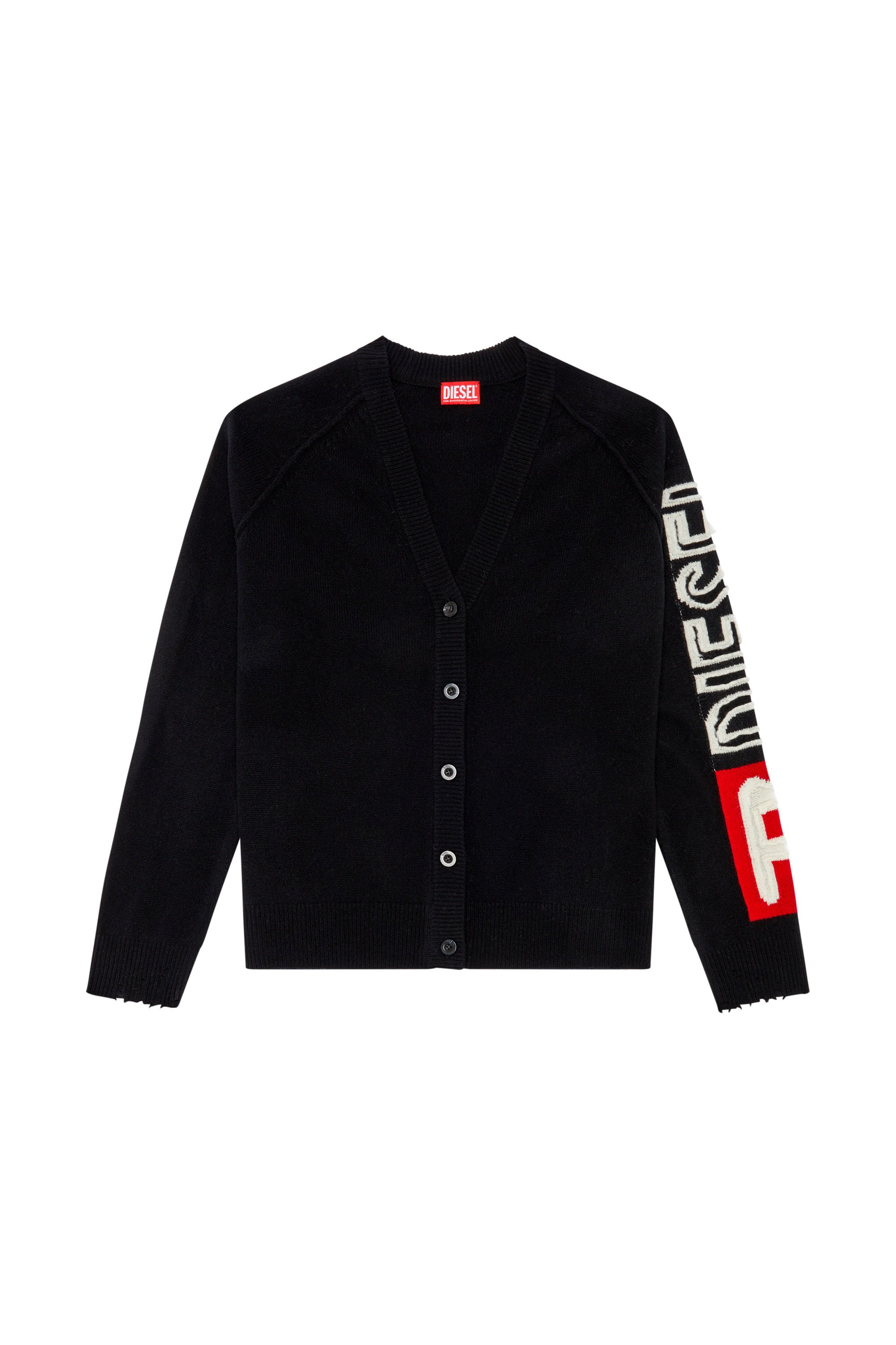 Diesel - M-SARRI, Woman's Cardigan in wool with cut-up logo in Black - 6