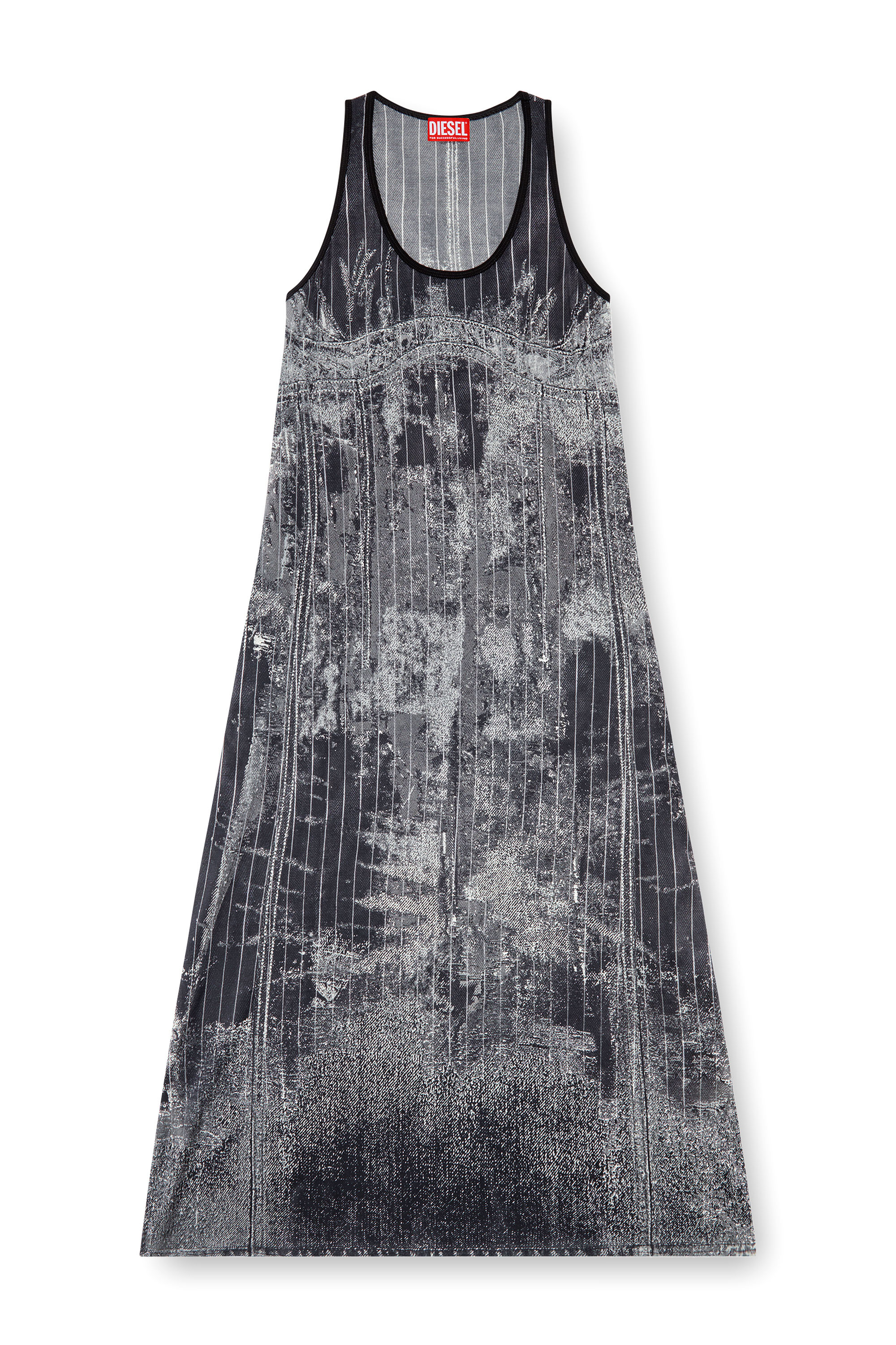 Diesel - D-SCREET, Woman Midi dress with print of pinstripe denim in Black - Image 1