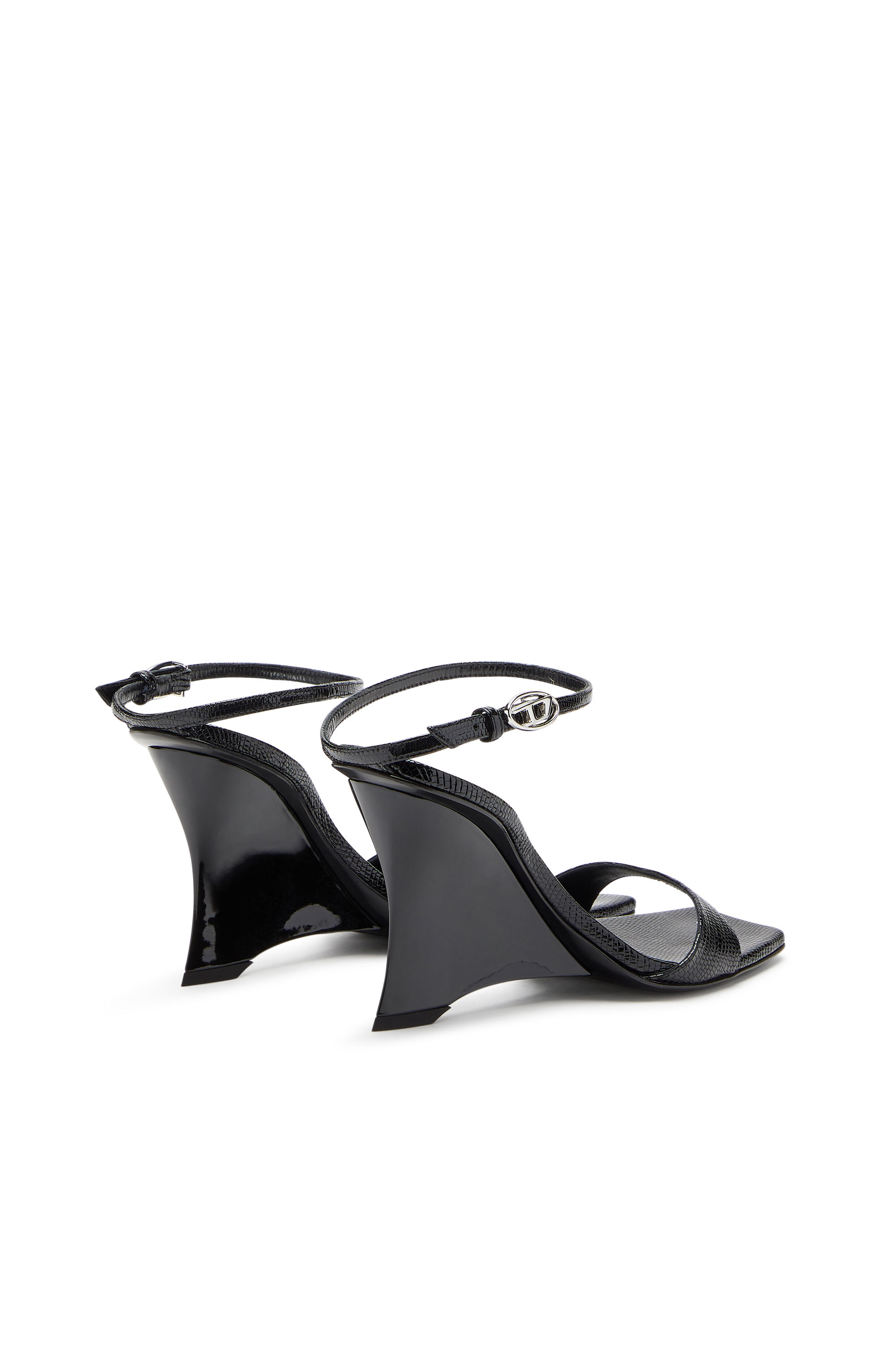 D-AMBER SANDAL WEDGE, Black Diesel - D-AMBER SANDAL WEDGE, Woman's D-Amber-Wedge sandals in lizard-effect leather in Black - 3