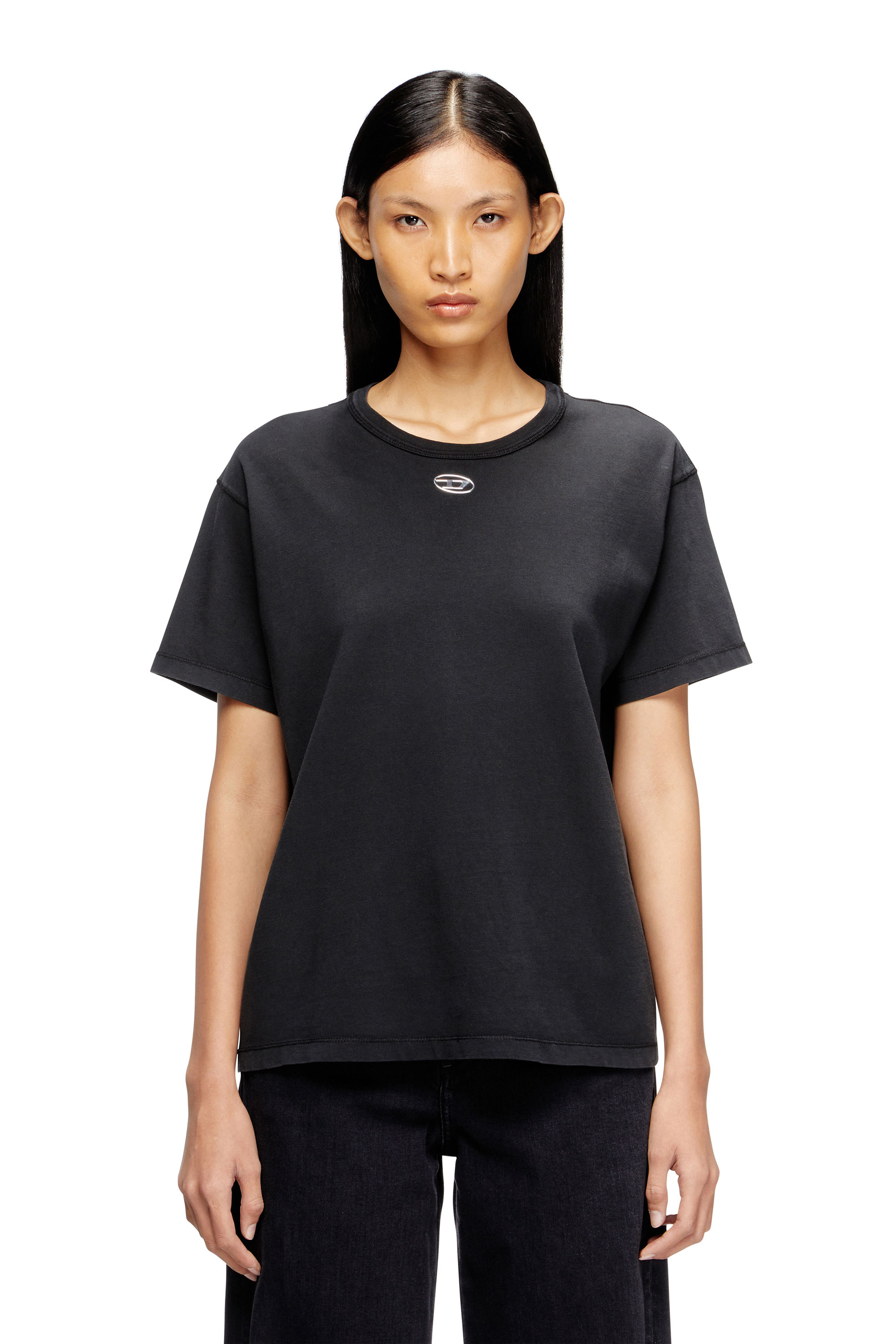 Diesel - T-NORMY-OD-S1, Woman's Cotton T-shirt with metallic Oval D in null - 1