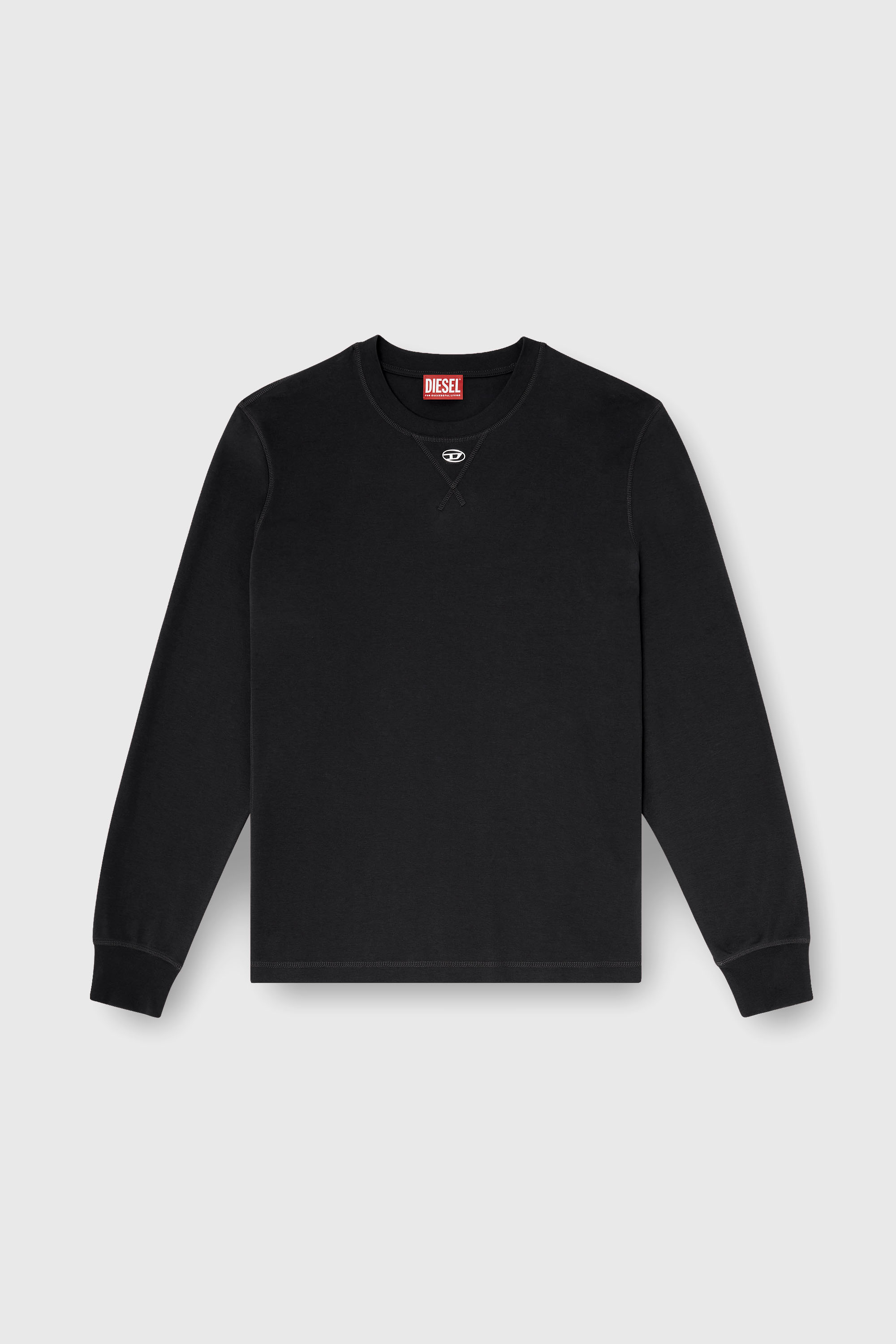 Diesel - T-MADJUST-LS-TR, Man's Cotton long-sleeve T-shirt with Oval D in Black/White - 2