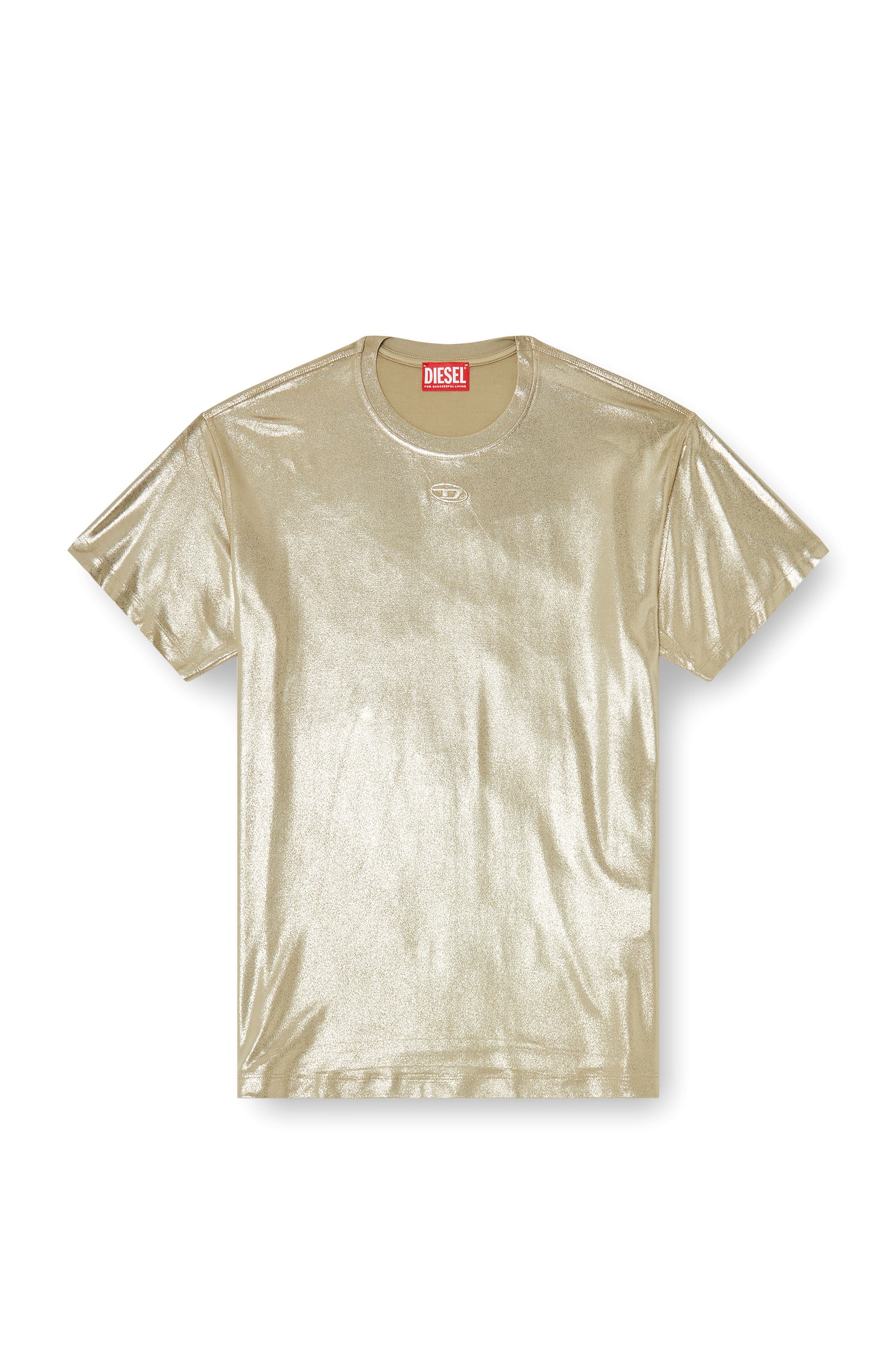 Diesel - T-NORMY-AA2, Woman's Jersey T-shirt with metallic finish in Beige - 3
