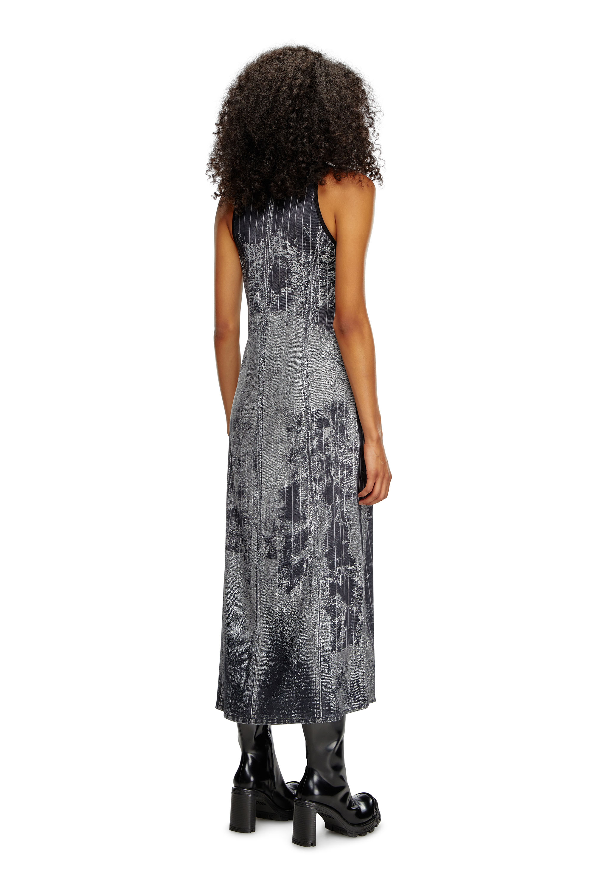 Diesel - D-SCREET, Woman Midi dress with print of pinstripe denim in Black - Image 2