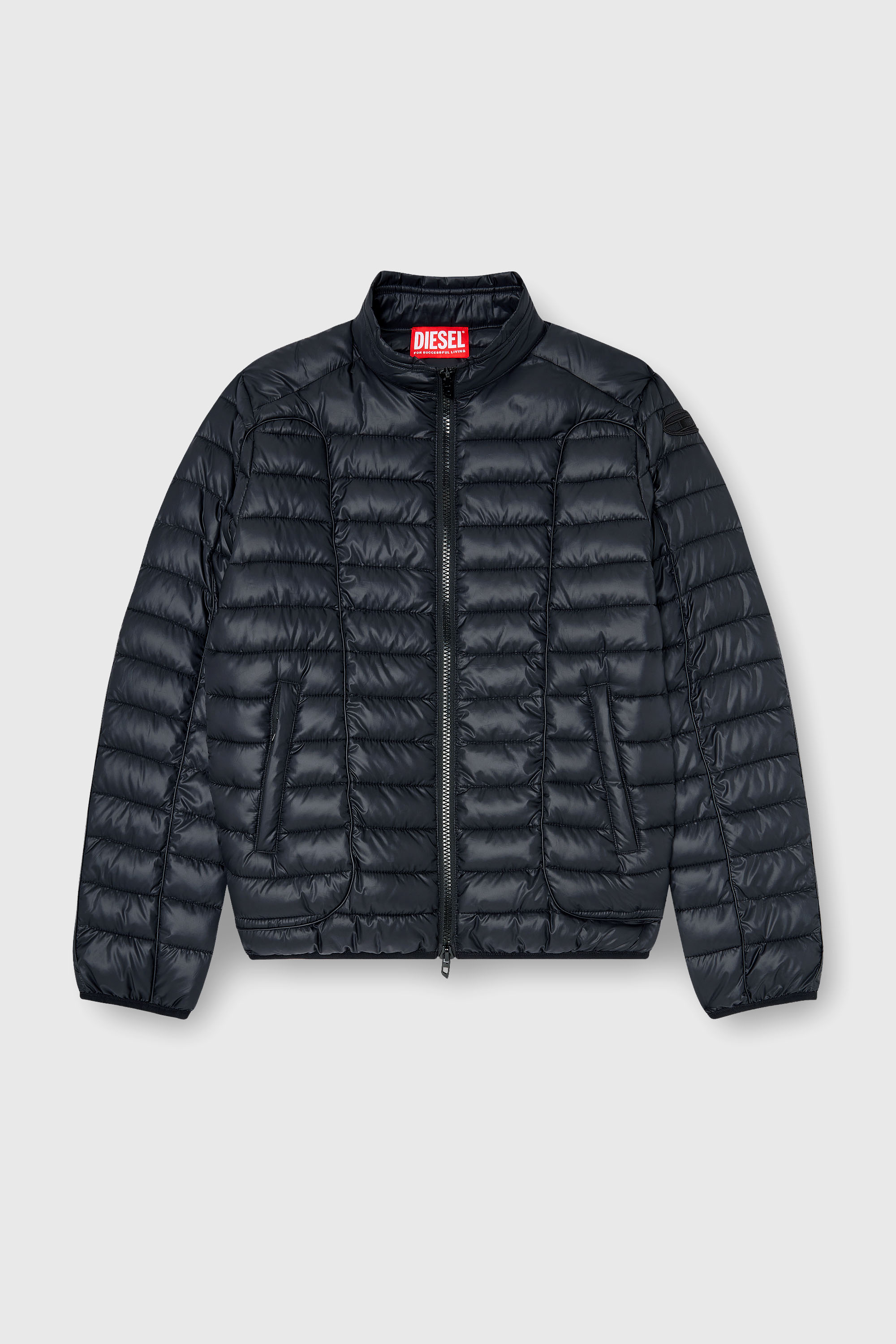 Diesel - W-PILOT-WRD, Man's Biker-style puffer jacket with tonal piping in Black - 2
