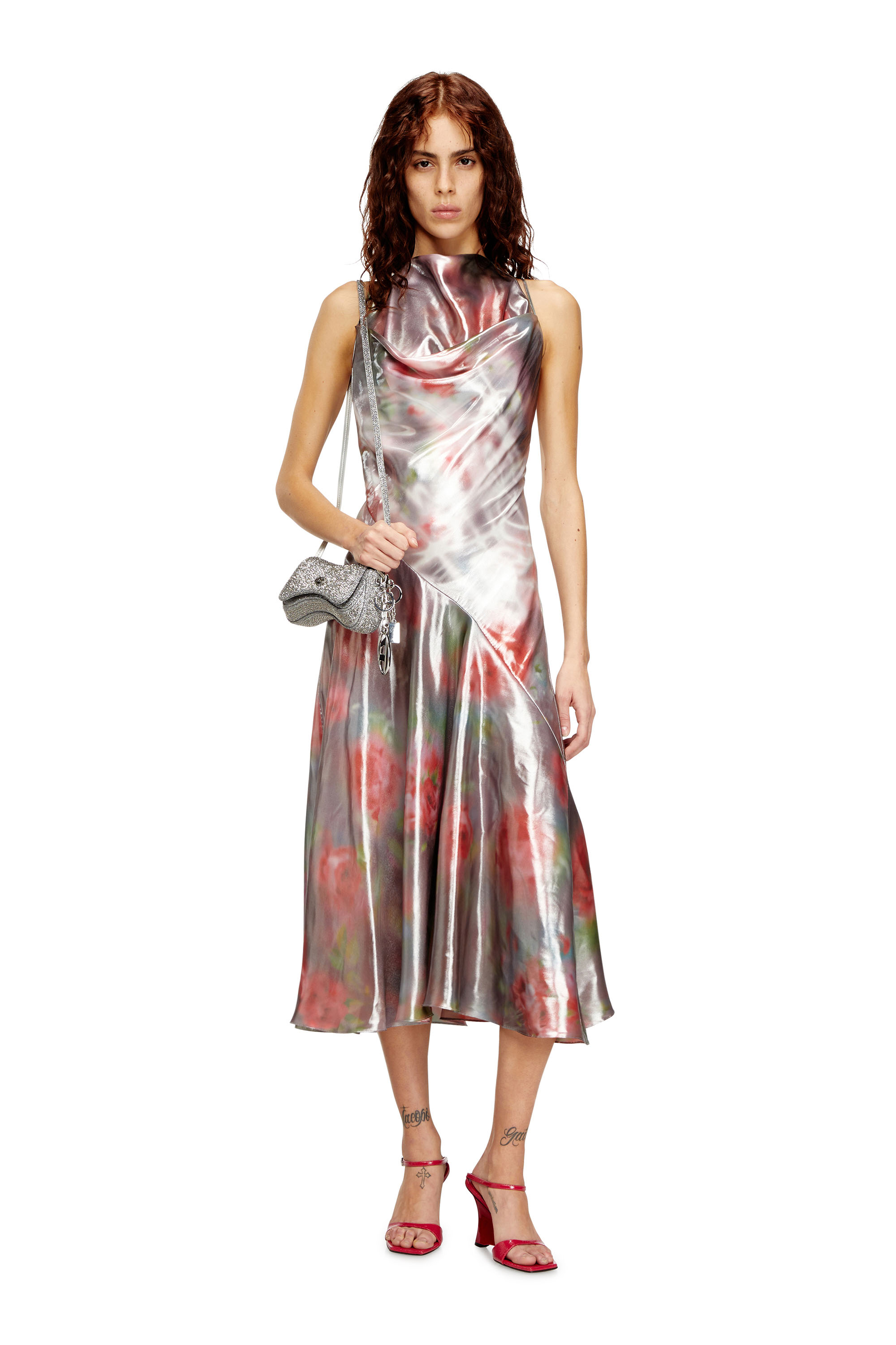 Diesel - D-EBRA, Woman's Metallic midi dress with rose print in null - 2