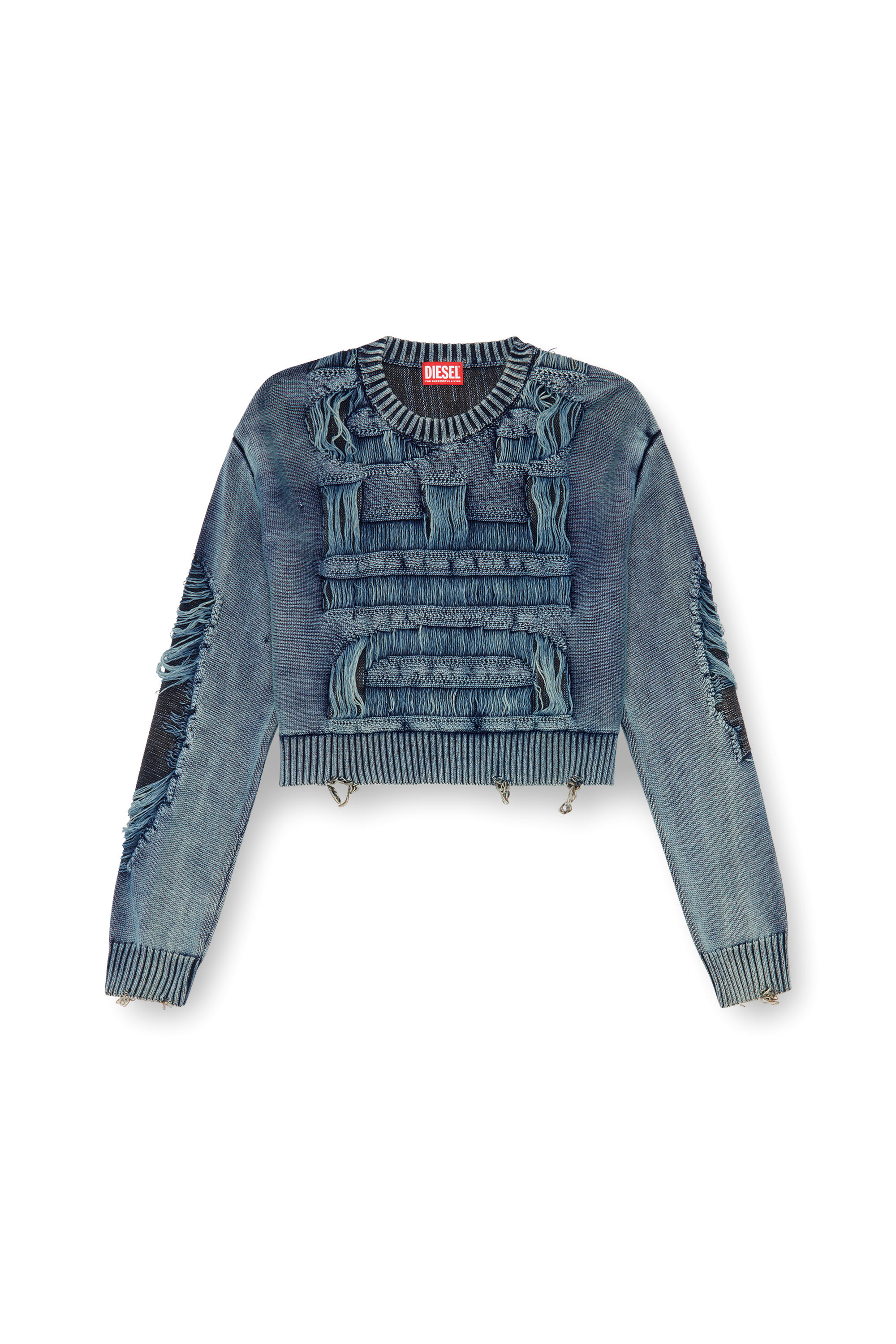 Diesel - M-ROTTA, Woman Destroyed jumper with floating yarn logo in Blue - Image 5