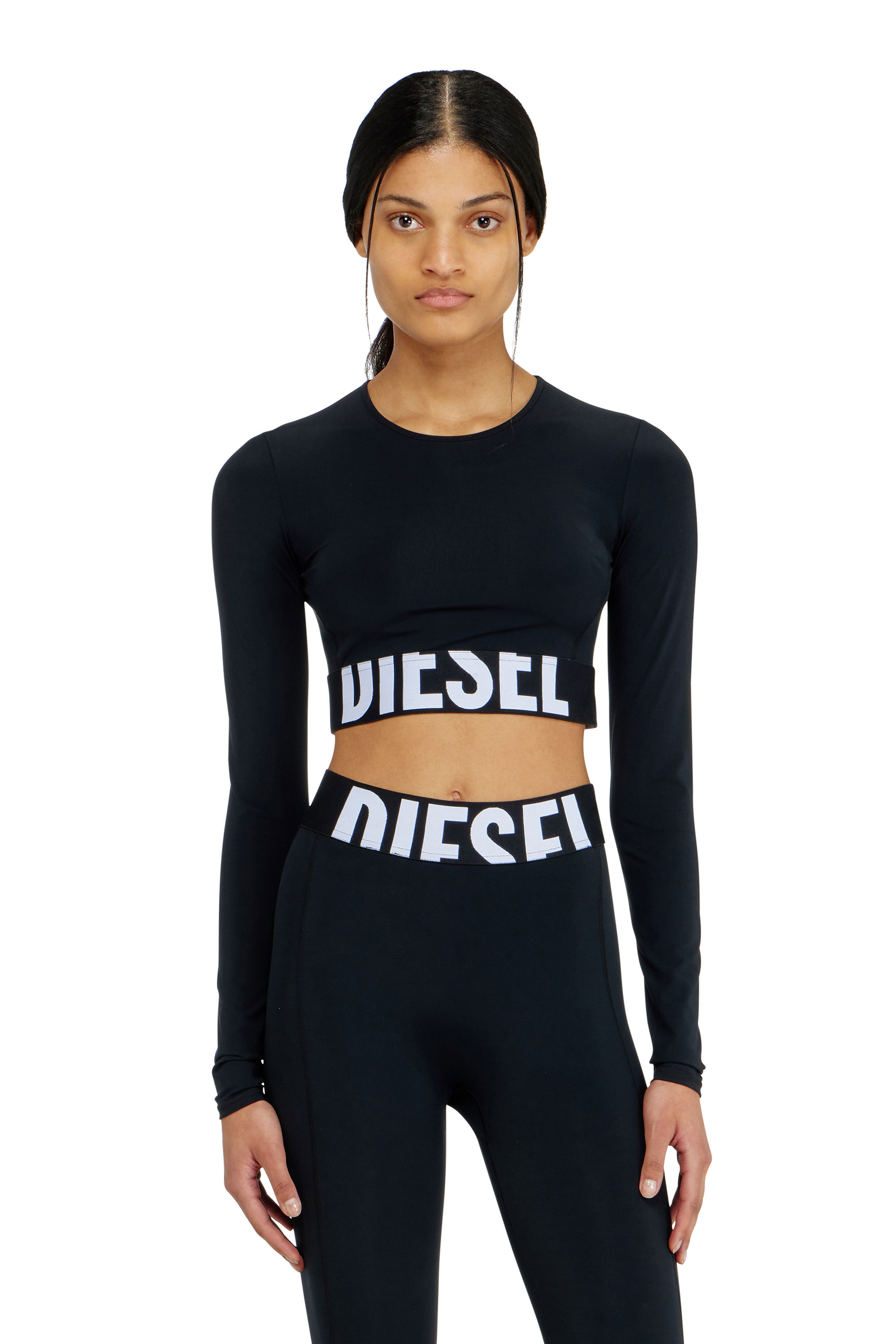 Diesel - MELISSA-D-POP, Woman's Microfibre crop top with cut-off logo in Black - 3