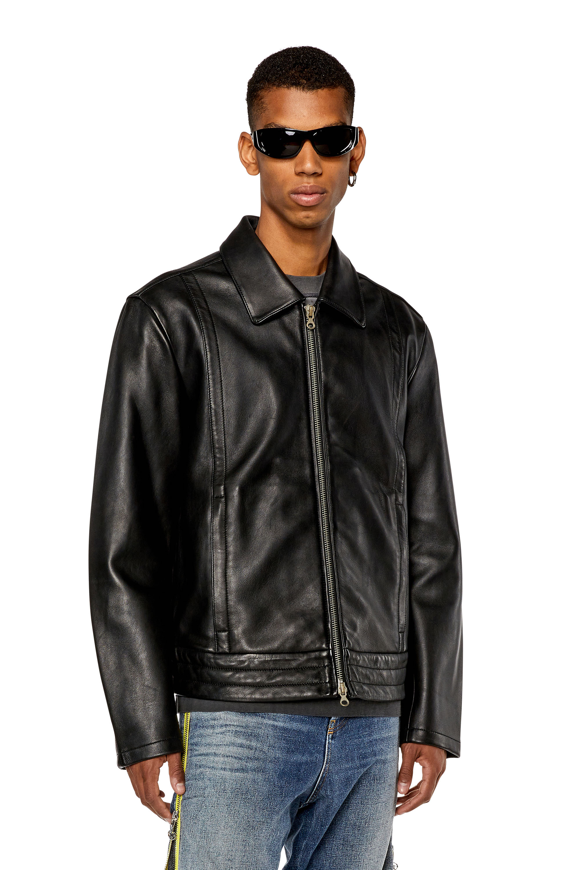 Diesel - L-HUDSON, Man Shirt jacket in supple leather in Black - Image 1