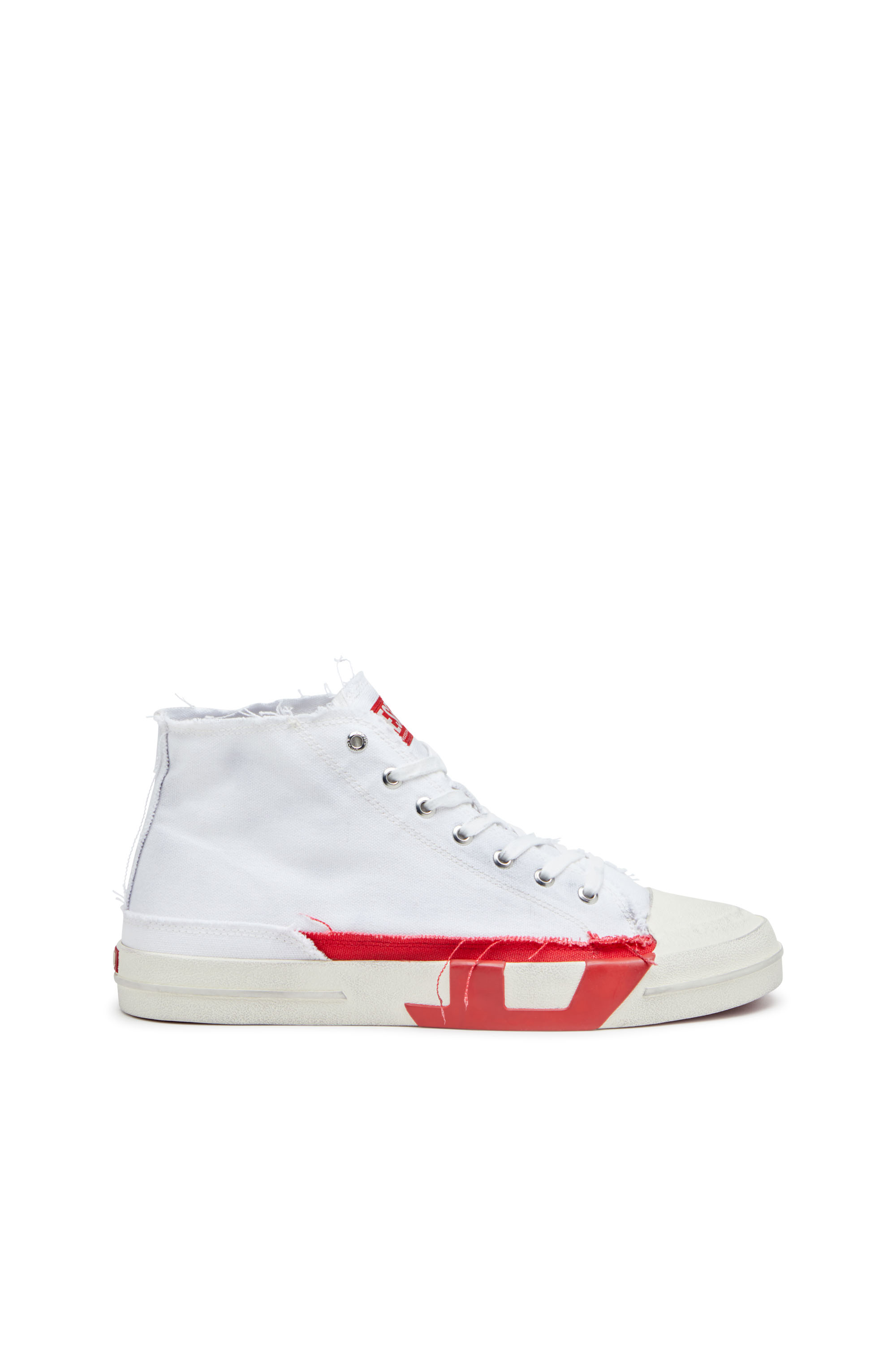 Diesel - S-D-VERSE MID, Man's Dirty-effect high-top canvas sneakers in White/Red - 1