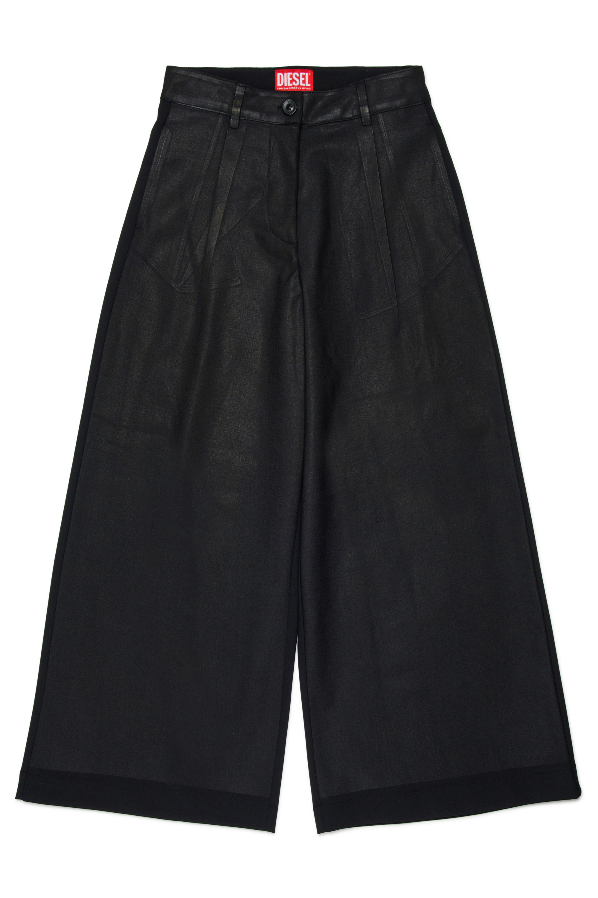 Diesel - PACLYN, Woman's Wide-leg pants in coated technical wool in Black - 1