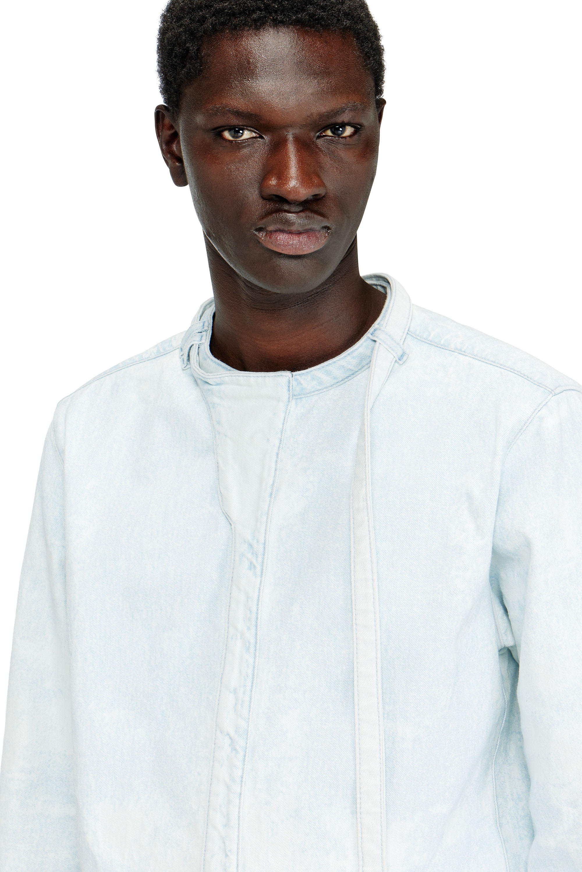 Diesel - D-TYLLAR-FSI, Man's Shirt in ice-blue satin denim in Light Blue - 5