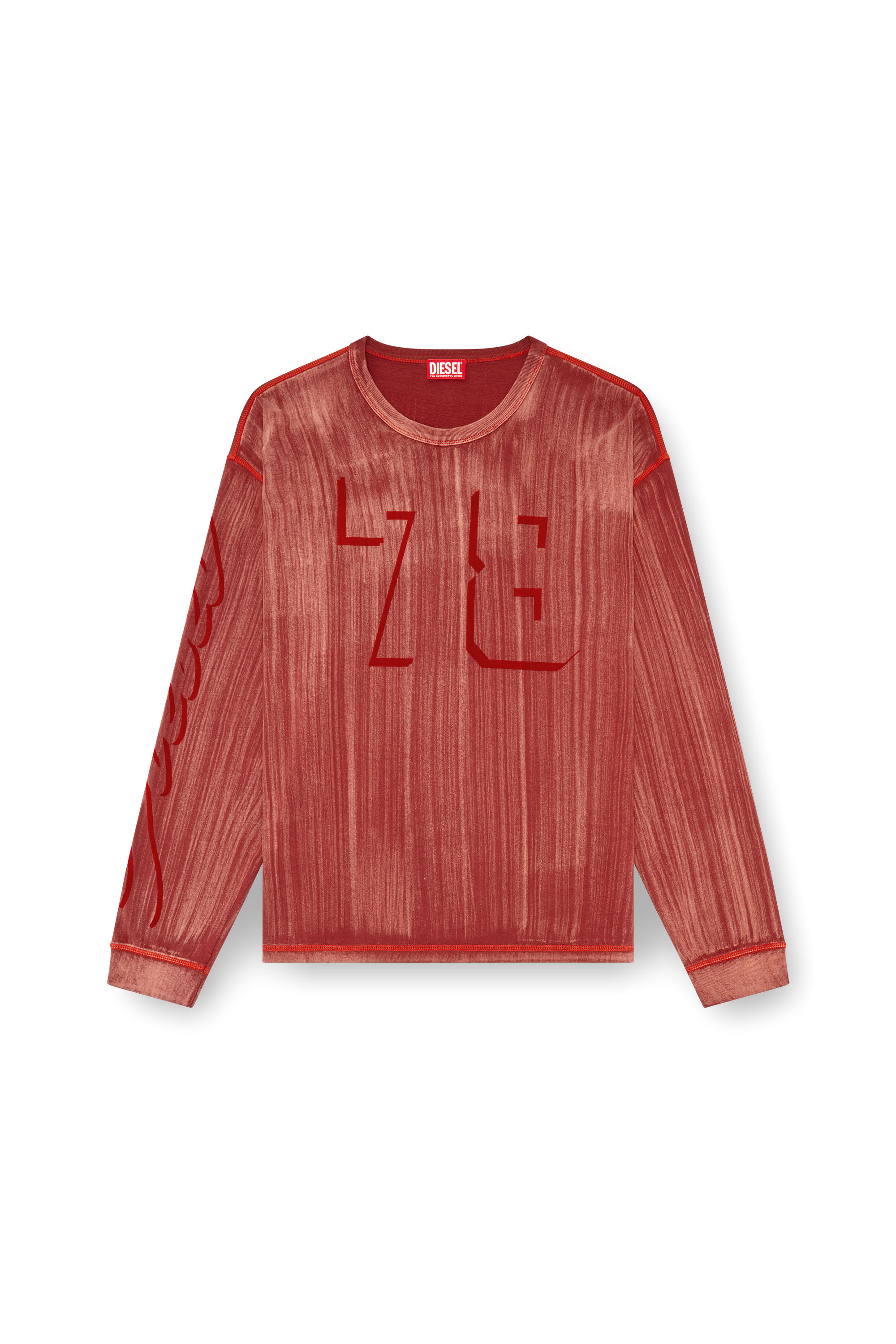 Diesel - T-BOXT-LS-Q2, Man's Long-sleeve T-shirt with brushstroke fading in Red - 3