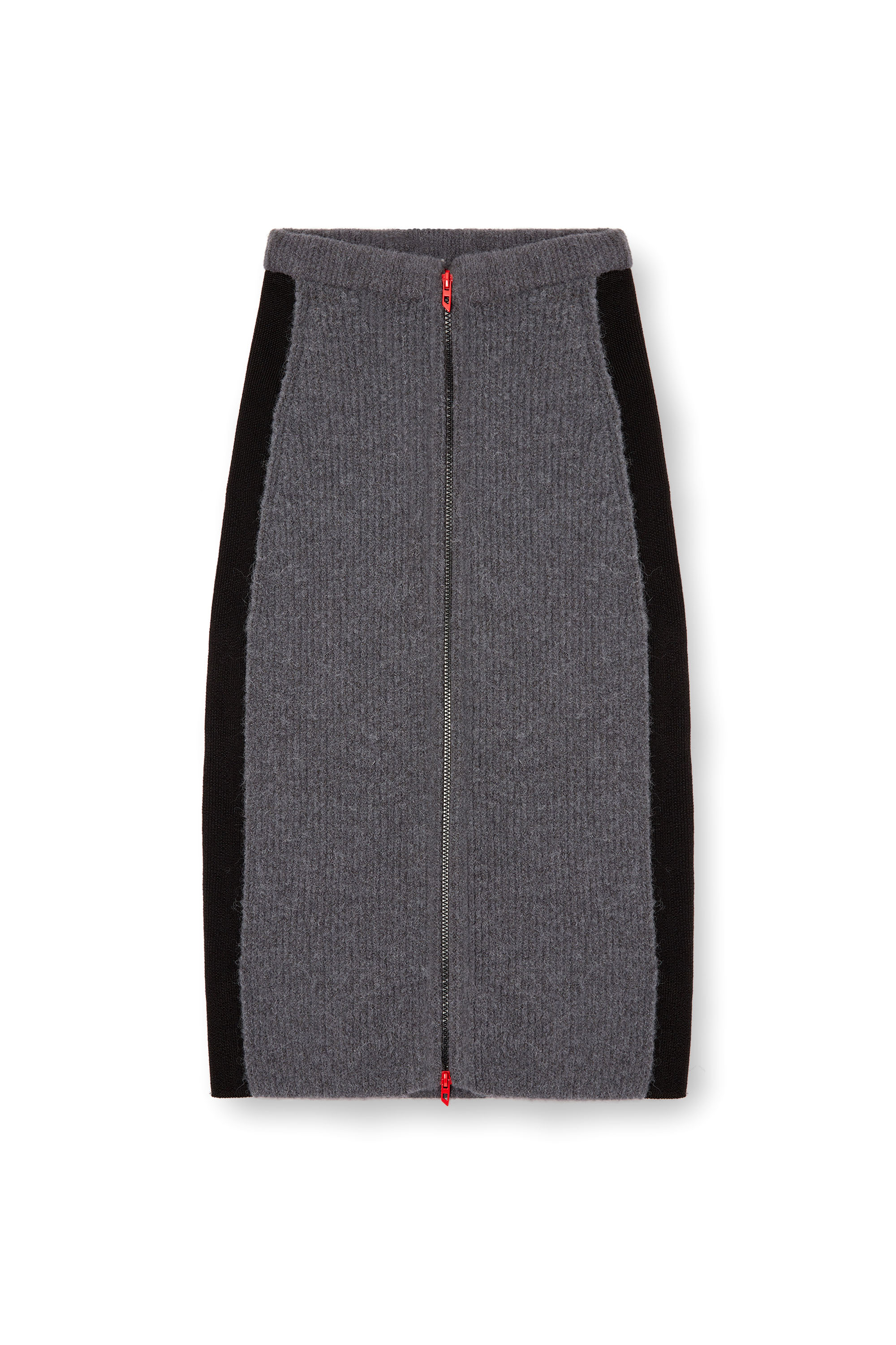 Diesel - M-LOUSI, Woman's Midi skirt in alpaca with front zipper in Grey - 2