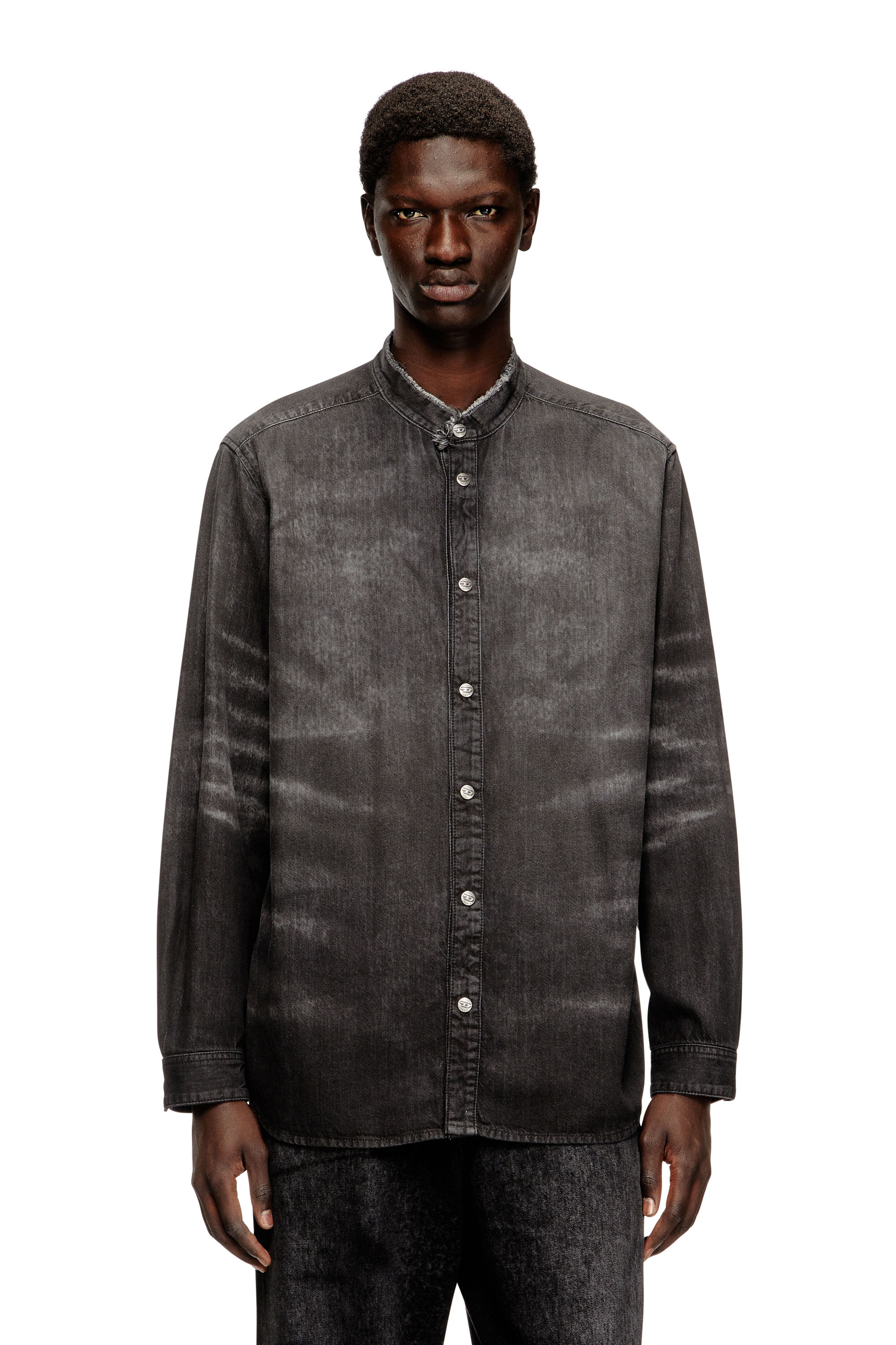 Diesel - D-SIMPLY-FSH, Man's Shirt in distressed honeycomb denim in Grey - 3