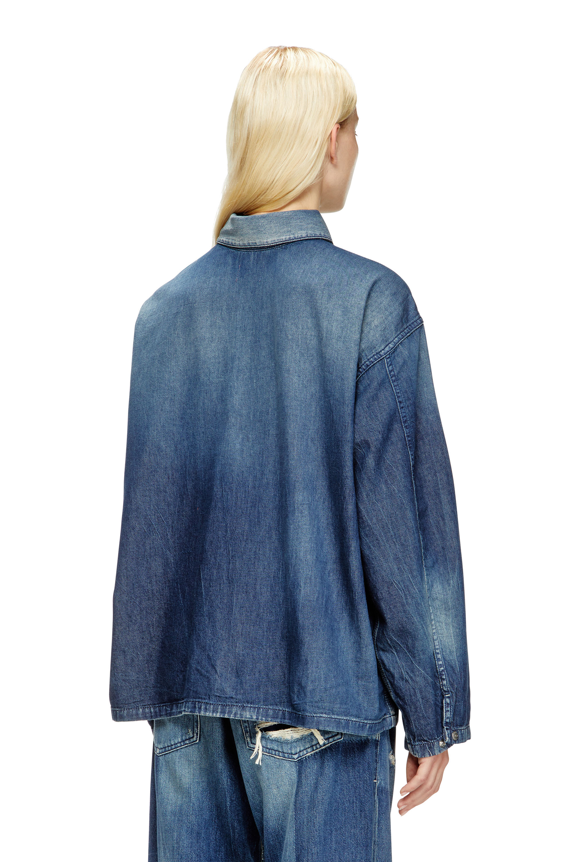 Diesel - DE-PRISS, Woman's Henley top in contrast-effect denim in Medium blue - 3