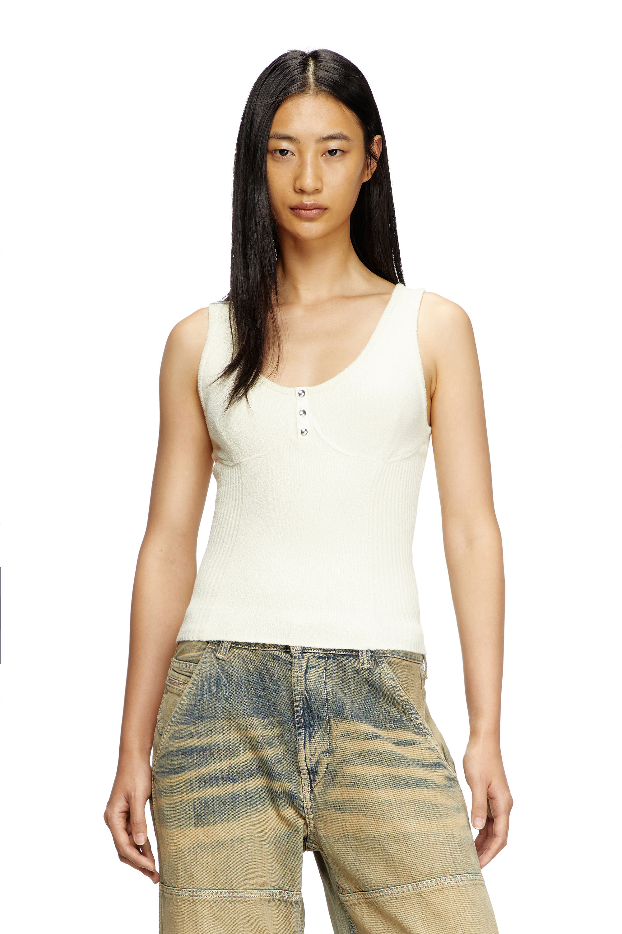 Diesel - M-LIANNE, Woman's Knitted tank top with bustier-effect in White - 1