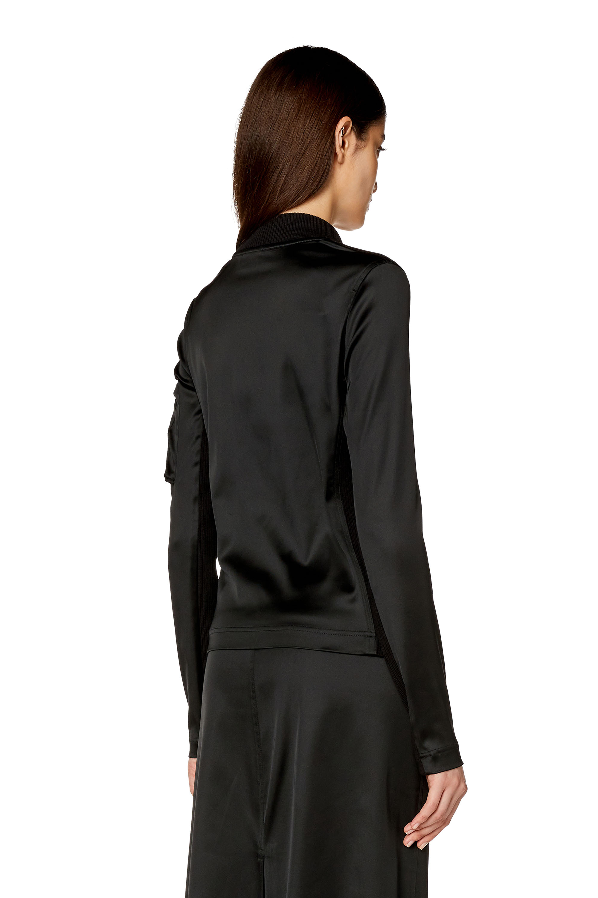 Diesel - T-OPUN, Woman Track jacket in shiny stretch satin in Black - Image 3
