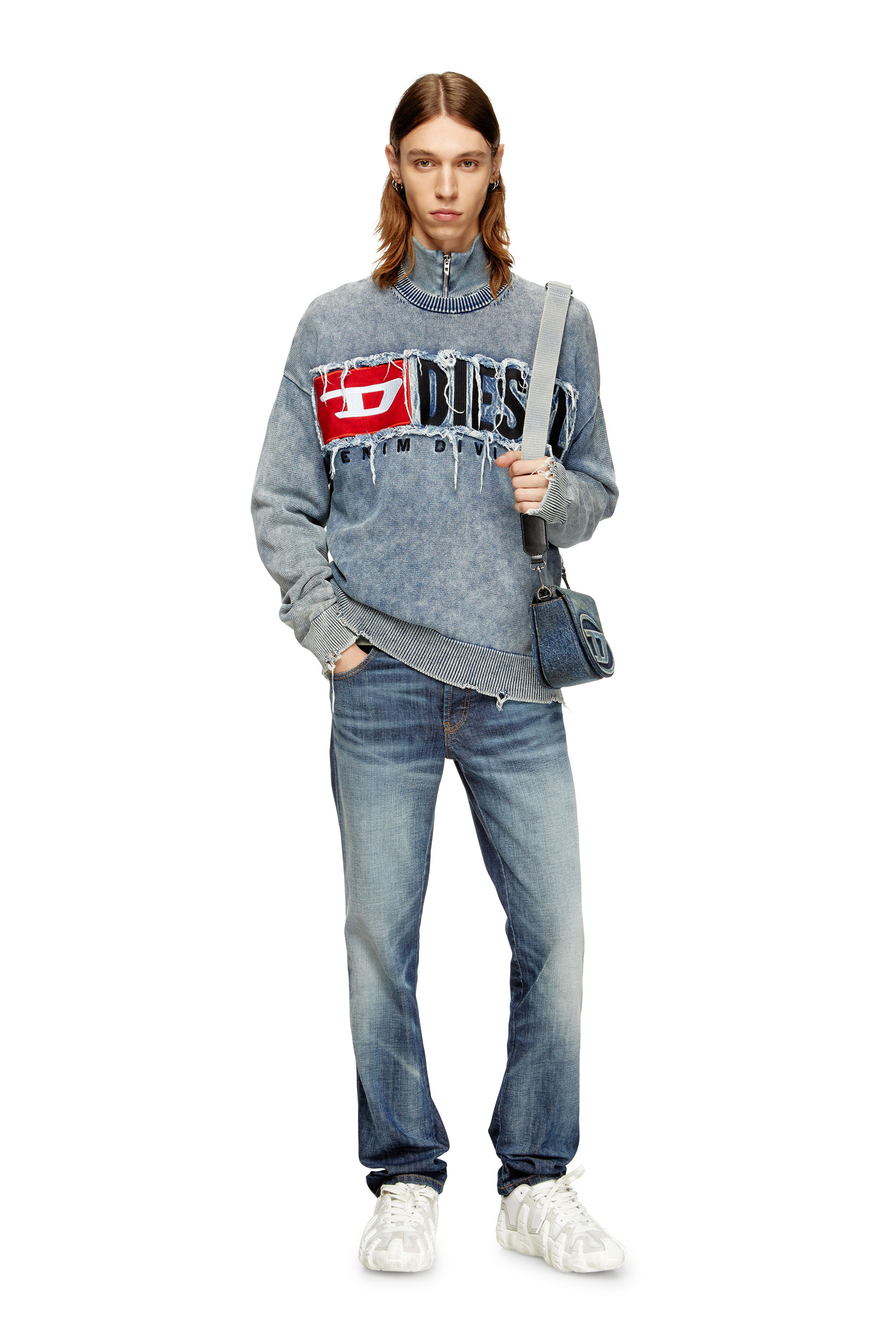 Diesel - K-FRONZI, Man's Cotton jumper with denim logo patch in null - 2