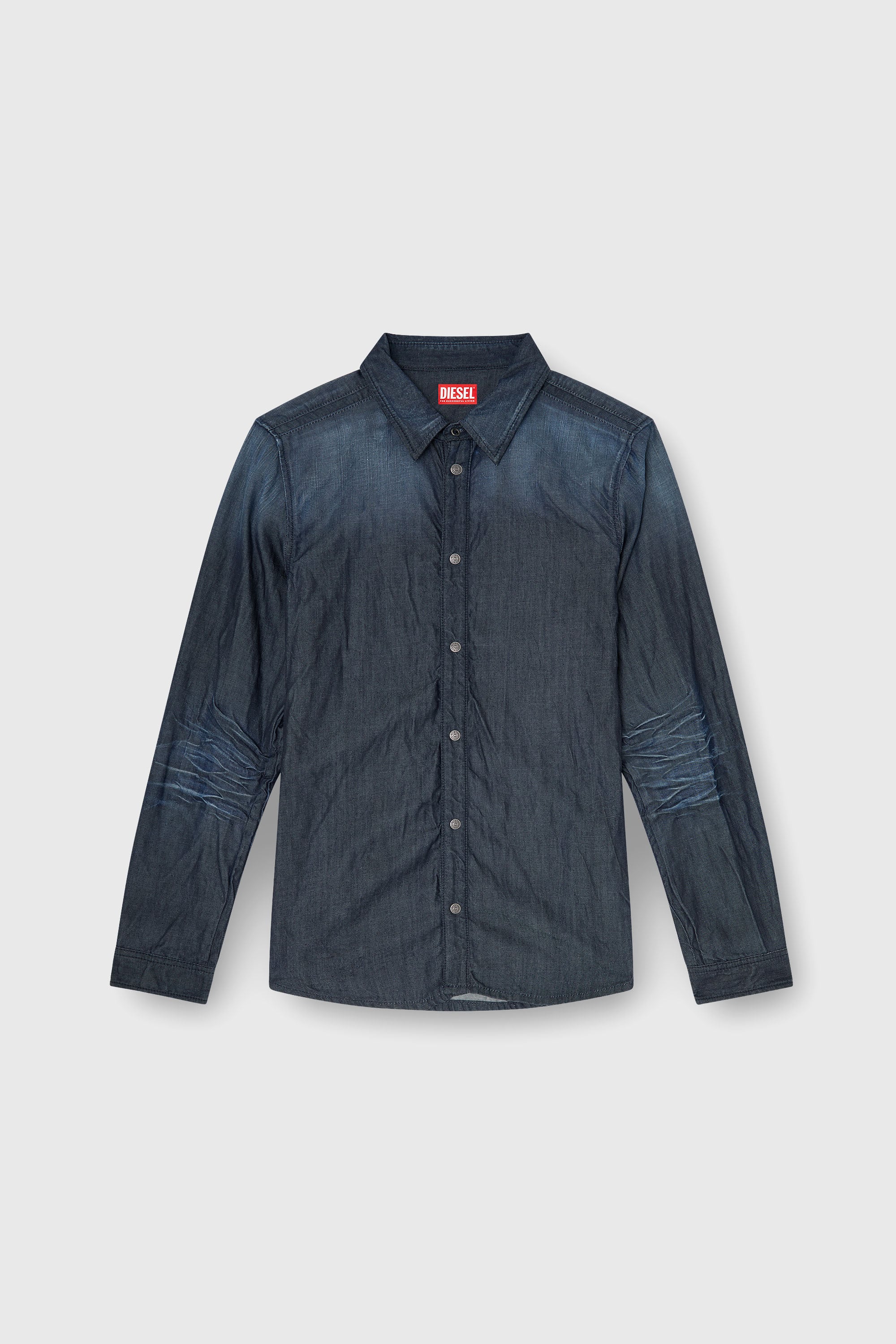 Diesel - D-SYNAR-FSJ1, Man's Shirt in creased denim in Dark Blue - 1