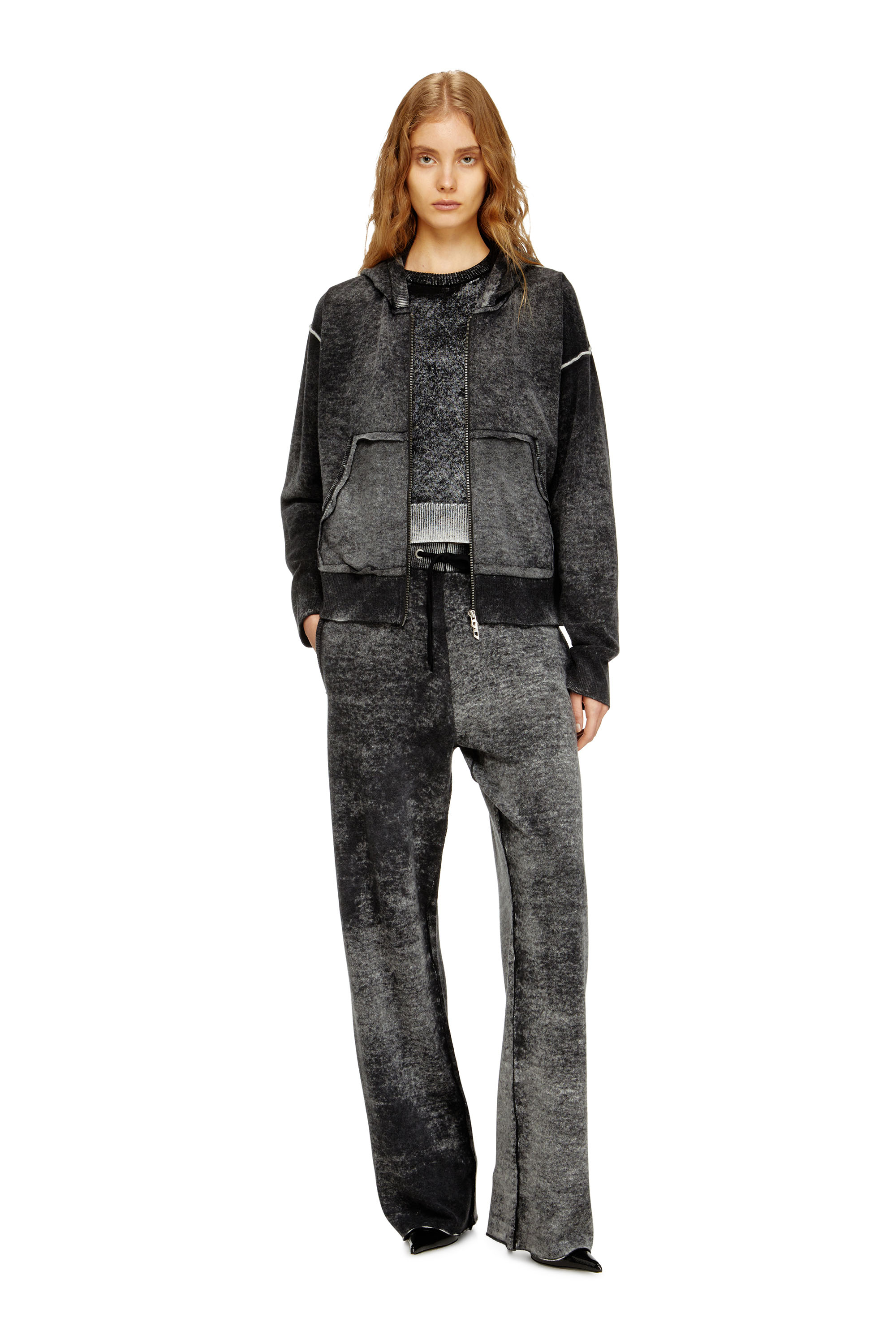 Diesel - M-HERMINE, Woman's Reverse-print hooded cardigan in wool in null - 2