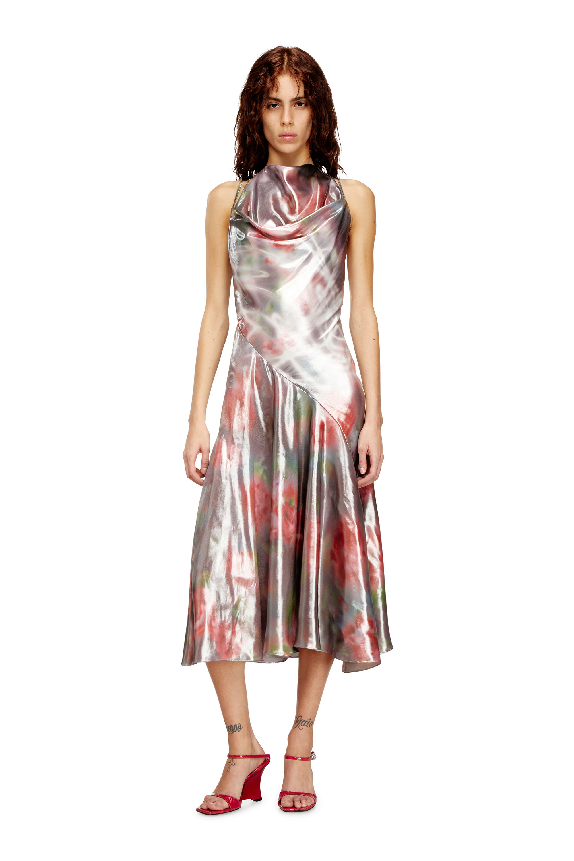 Diesel - D-EBRA, Woman's Metallic midi dress with rose print in null - 1