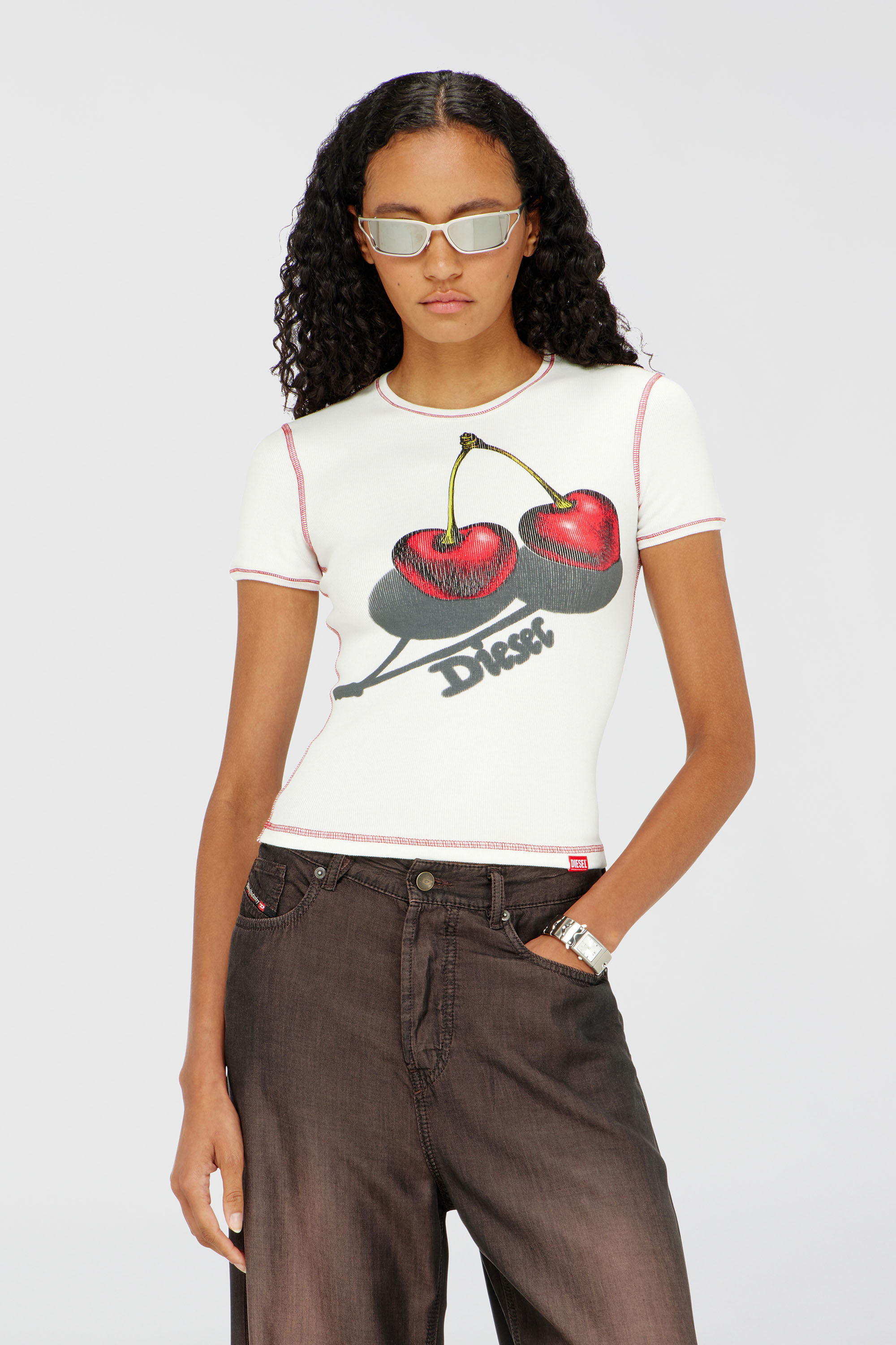 Diesel - SV-T-ELE-CHER, Woman's Slim cotton T-shirt with cherry print in White - 1