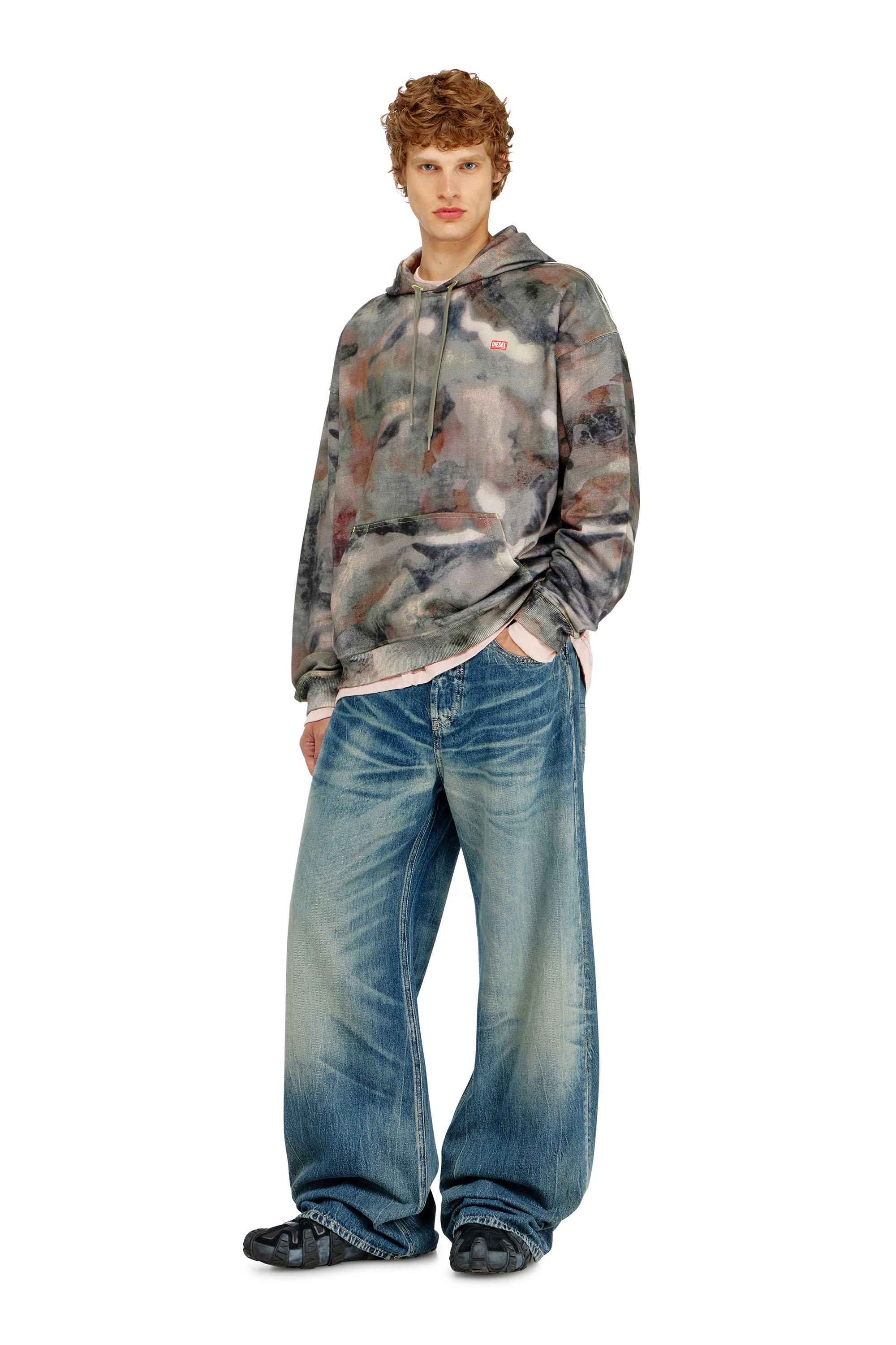 Diesel - S-BOXT-HOOD-V1, Man's Hoodie in camouflage-print organic cotton in Brown/Green - 1