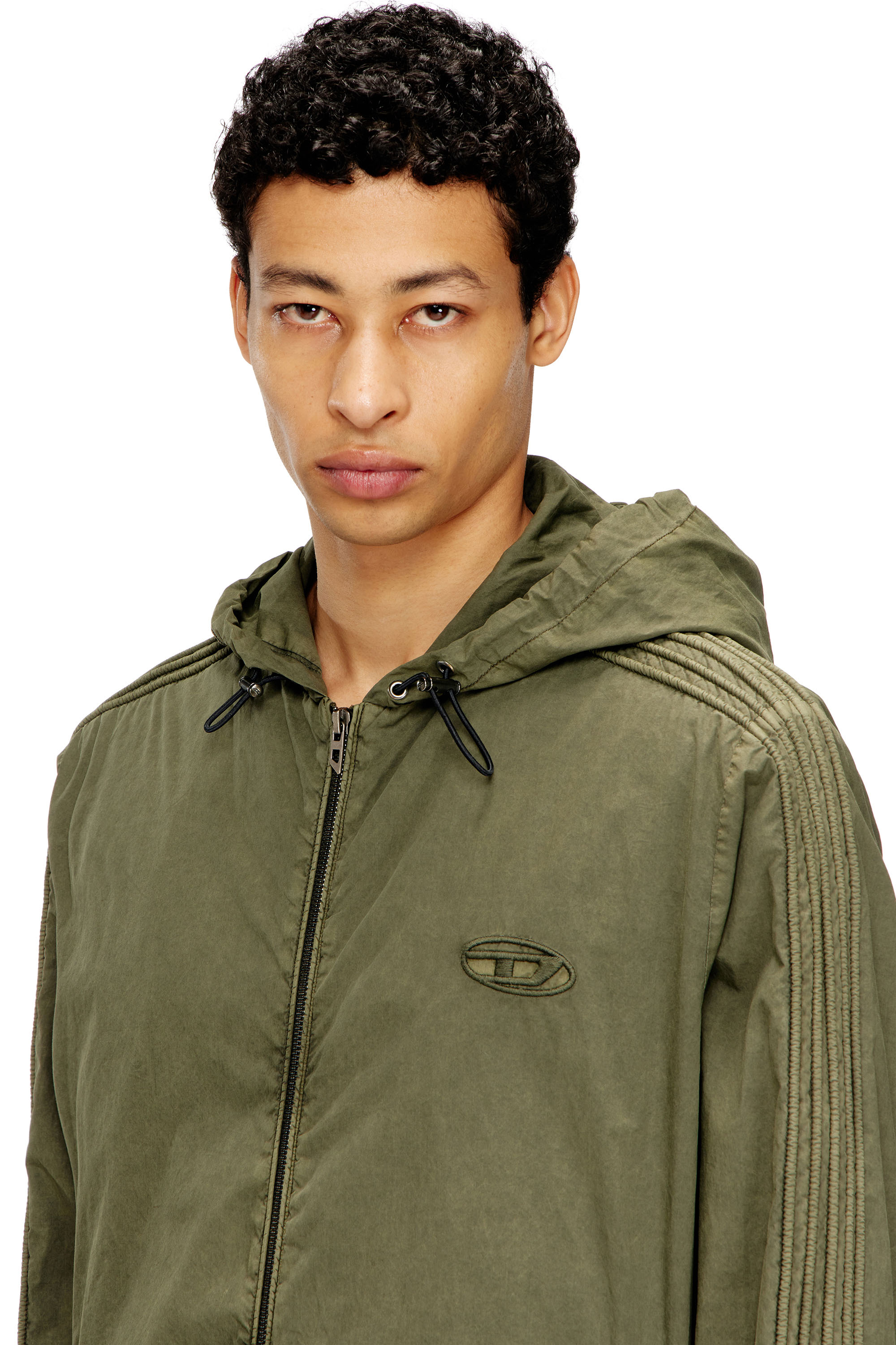 Diesel - J-STITCH, Man's Hooded zip-up jacket in cotton poplin in Military Green - 5