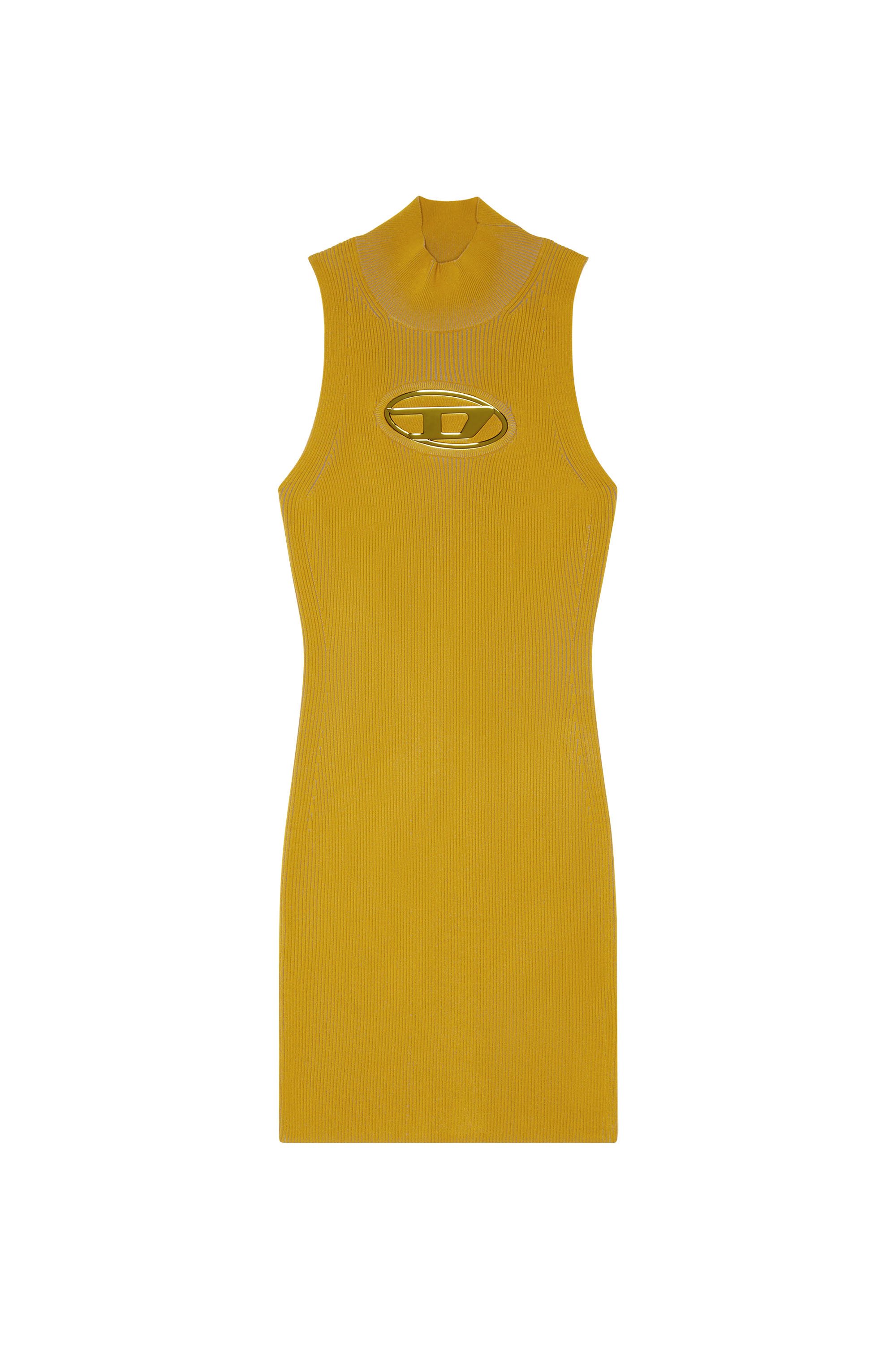 Diesel - M-ONERVA, Woman Short dress with cut-out and logo plaque in Yellow - Image 3