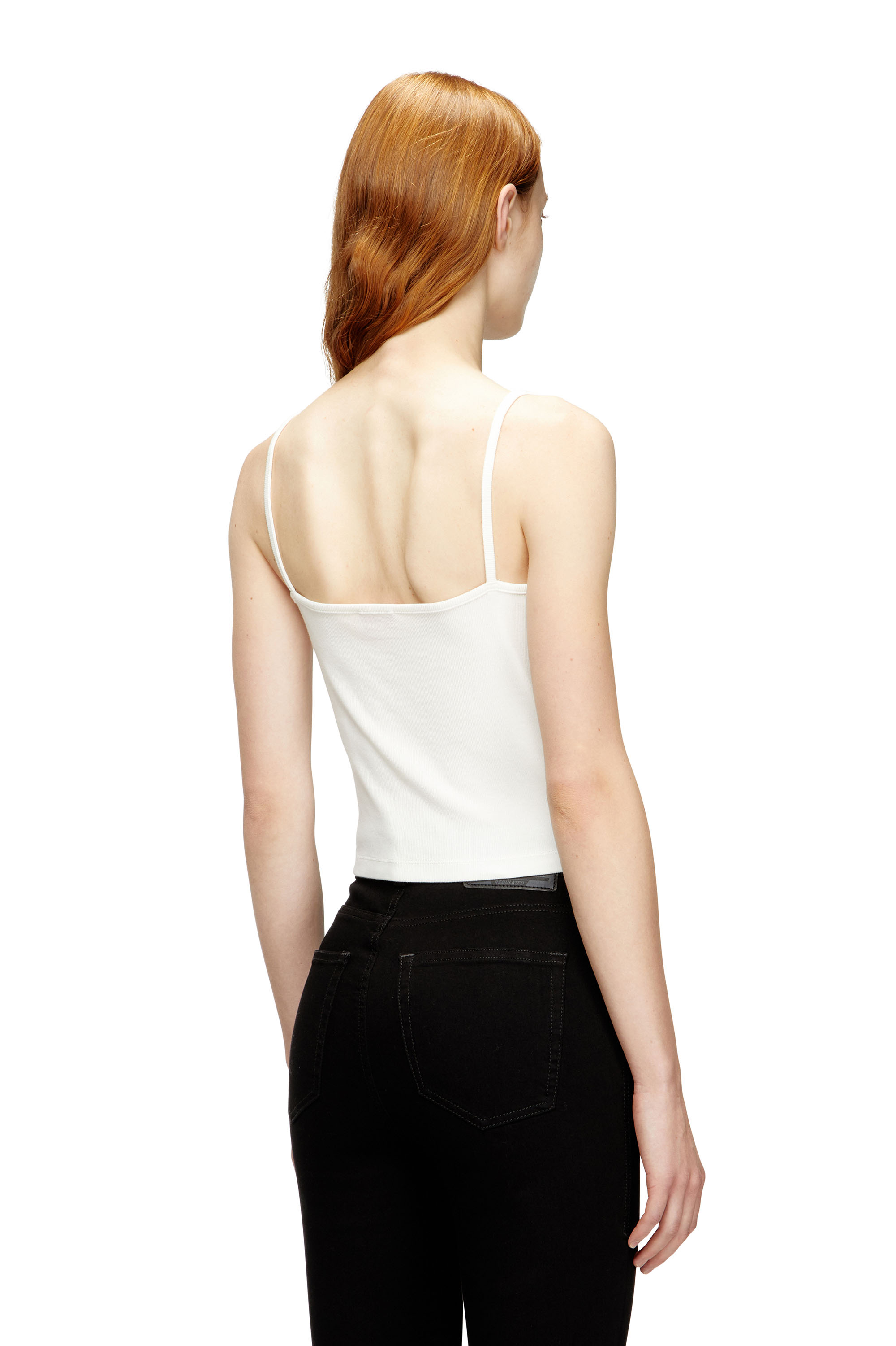 Diesel - T-HUPY-OD, Woman's Ribbed top with metallic Oval D in White - 4