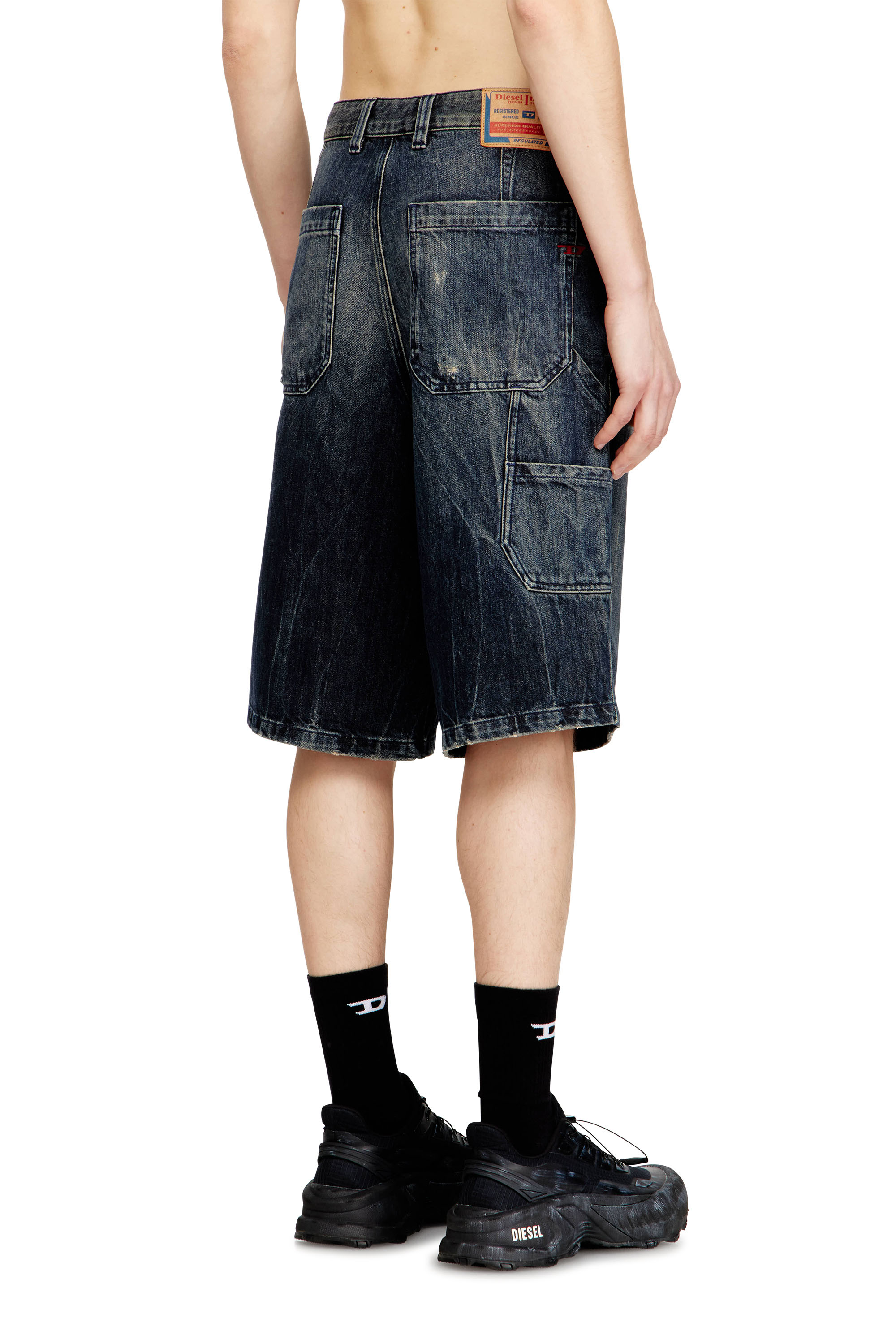 Diesel - D-LIVERY-W-SHORT, Man's Relaxed-fit denim shorts with abrasions in Dark Blue - 4