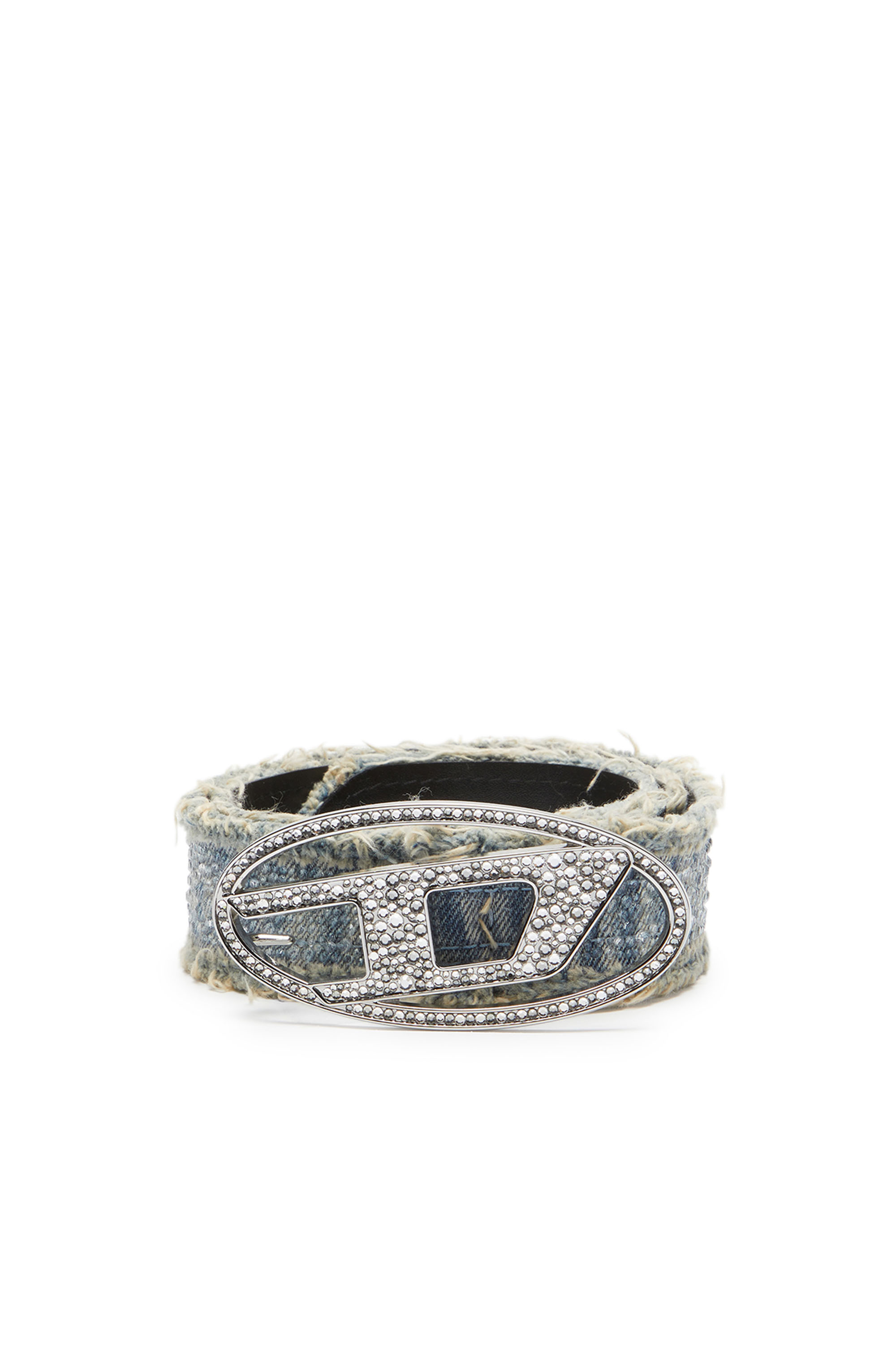 Diesel - B-1DR STRASS, Woman Leather-backed denim belt with crystals in Blue - Image 1