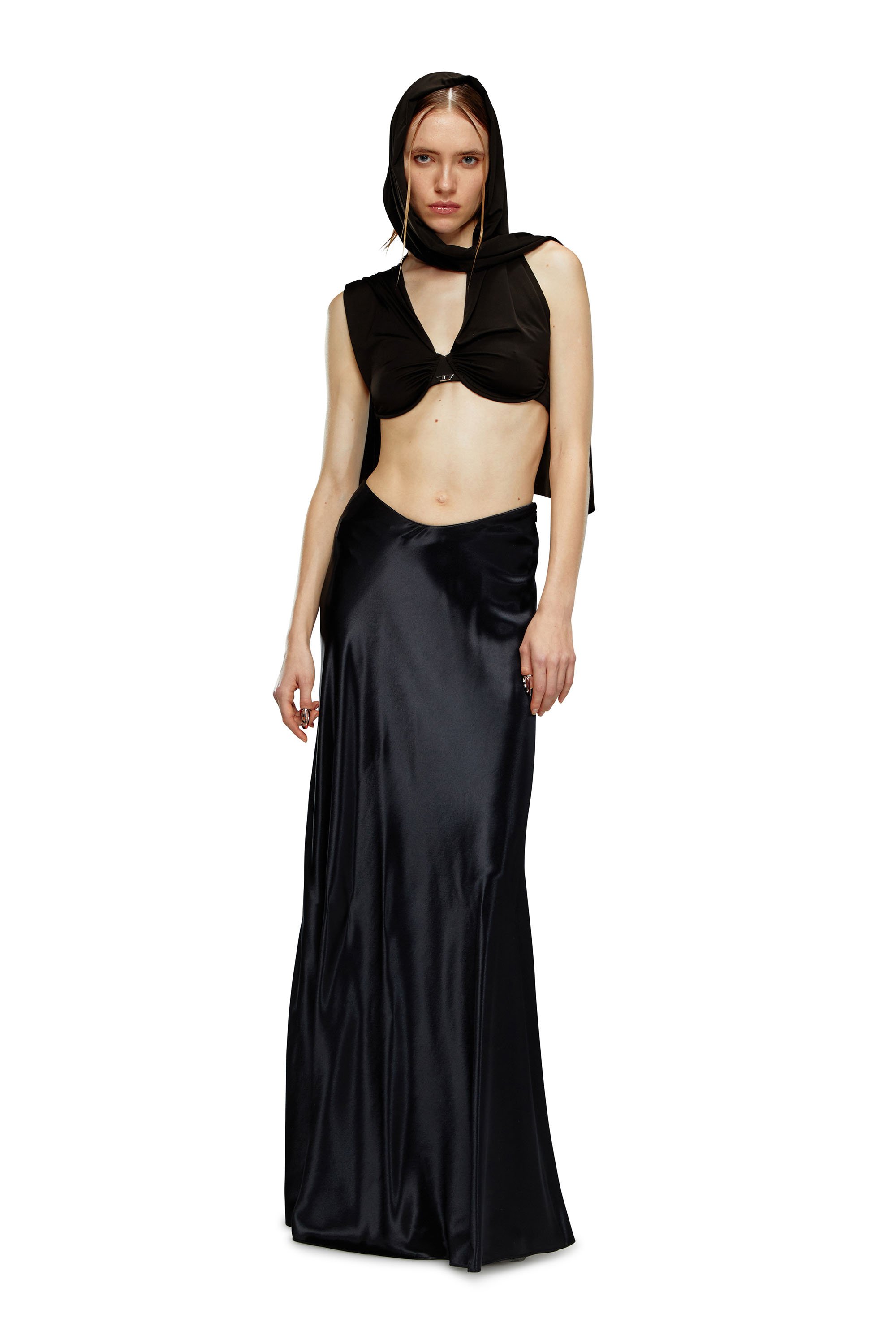 Diesel - O-SYREN, Woman Long satin skirt in Black - Image 1