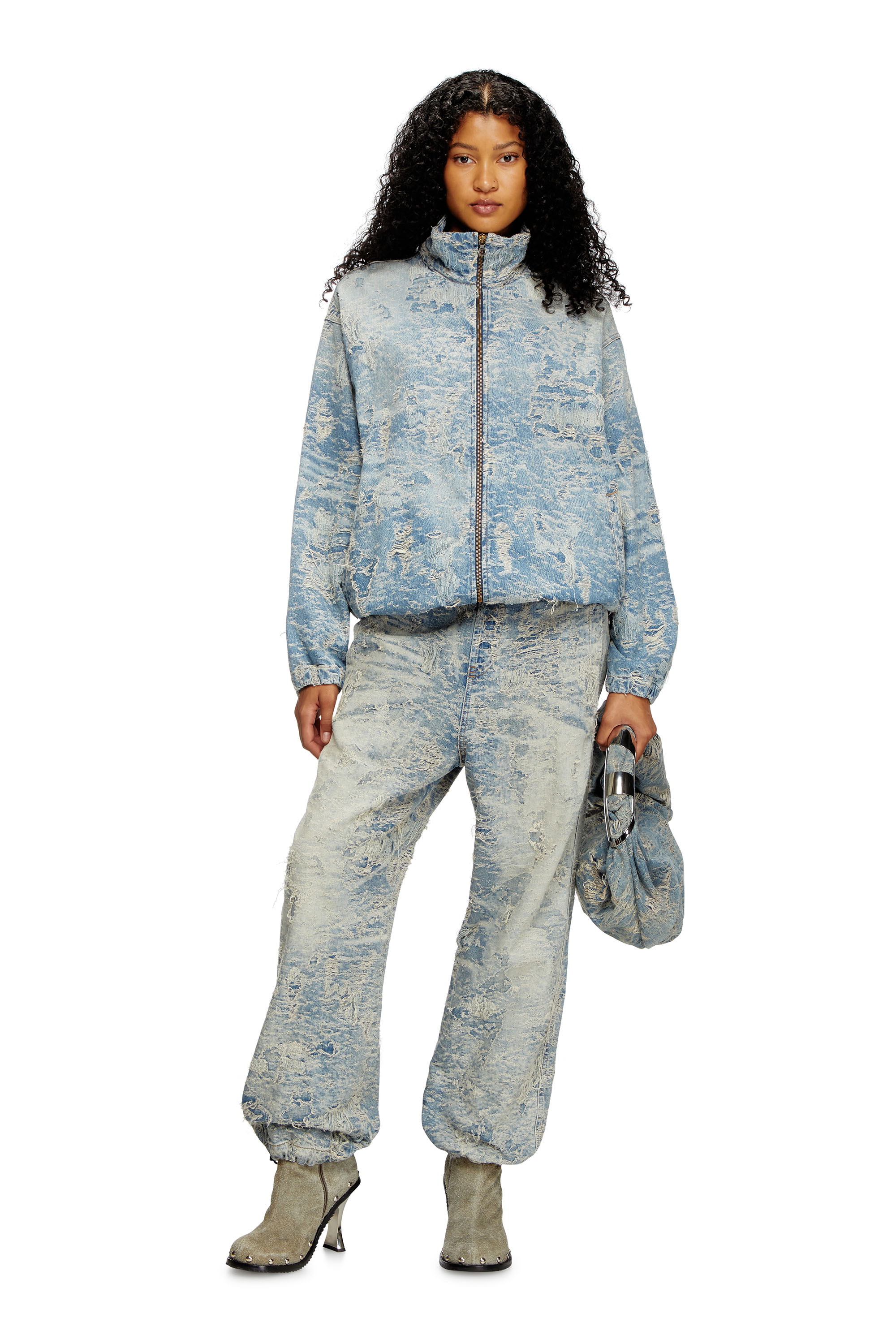 Diesel - D-KRAP-FSF, Unisex's Zip jacket in dirty jacquard denim in Light Blue - 6