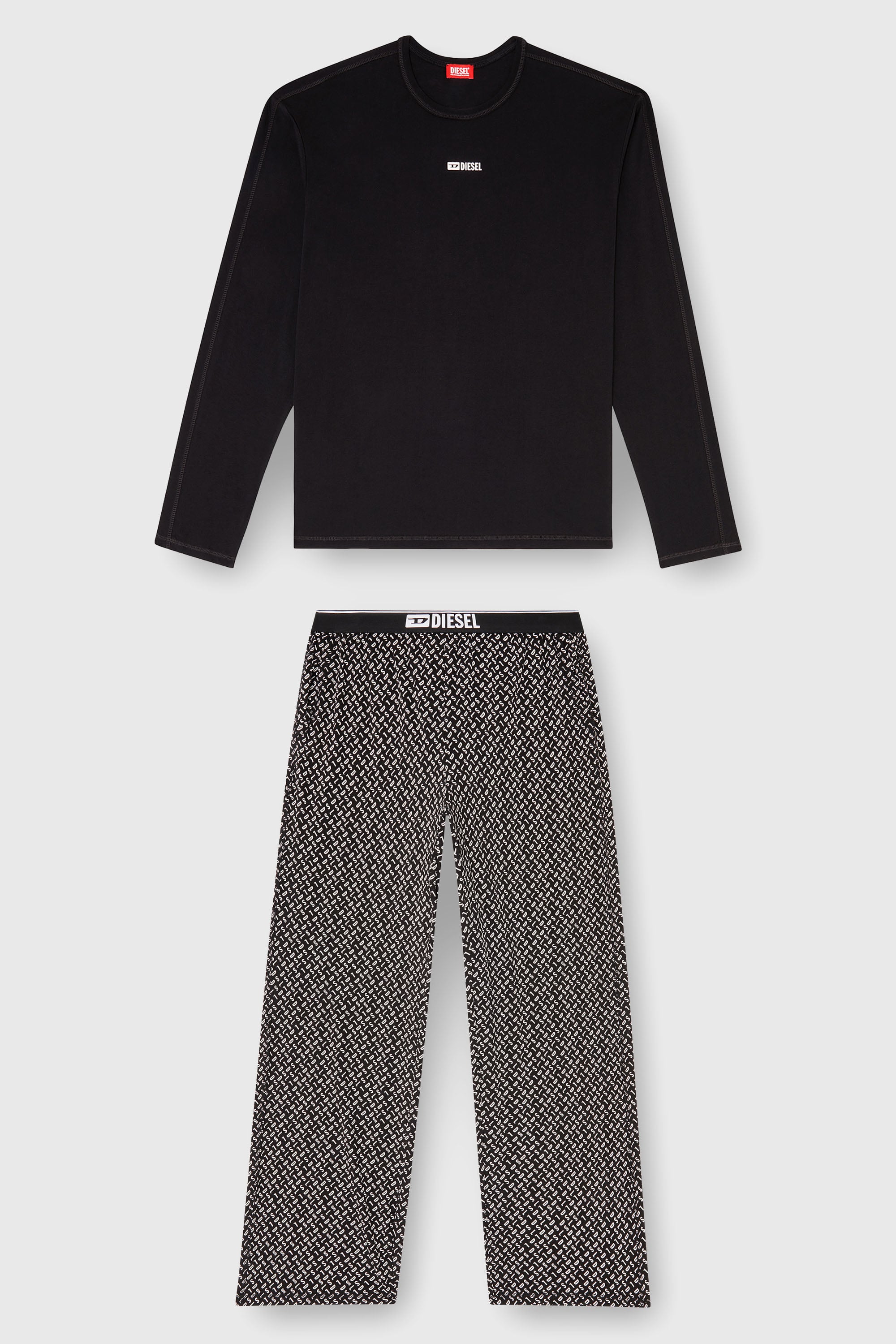 Diesel - SET-NOLAN-D-BOX, Man's Pyjama set in cotton with printed bottoms in Black/White - 2